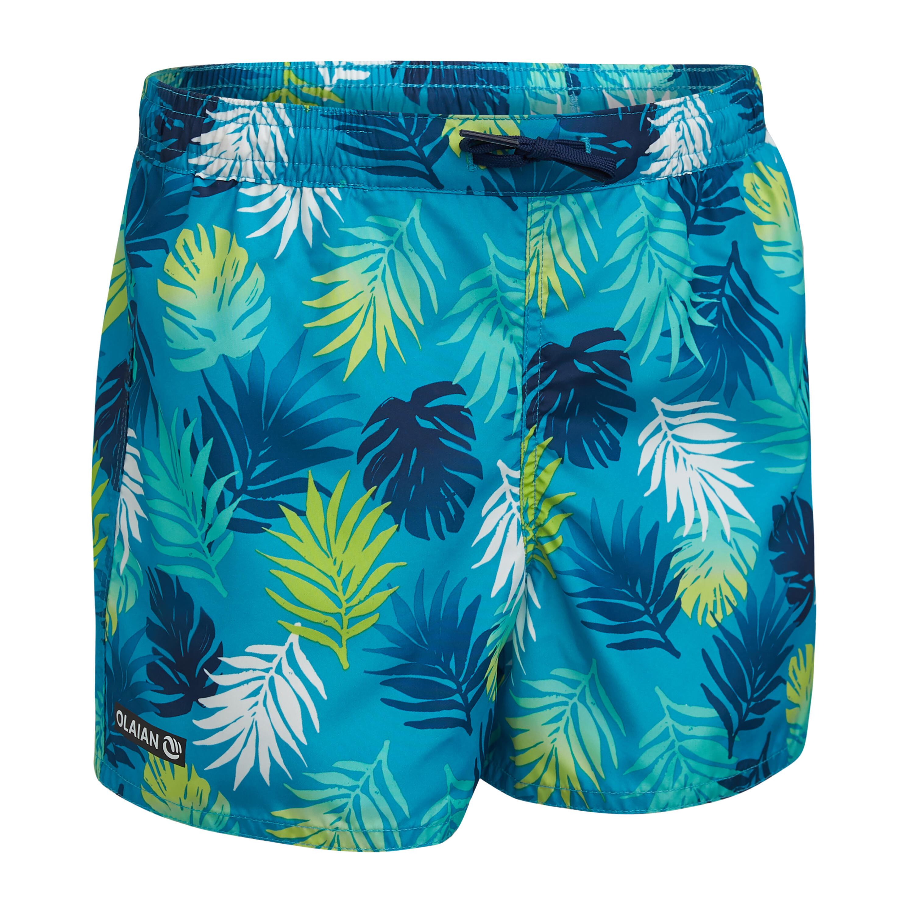 Olaian Boardshorts Surfen Jungen 100 Tokyo Sun blau/grün/gestreift