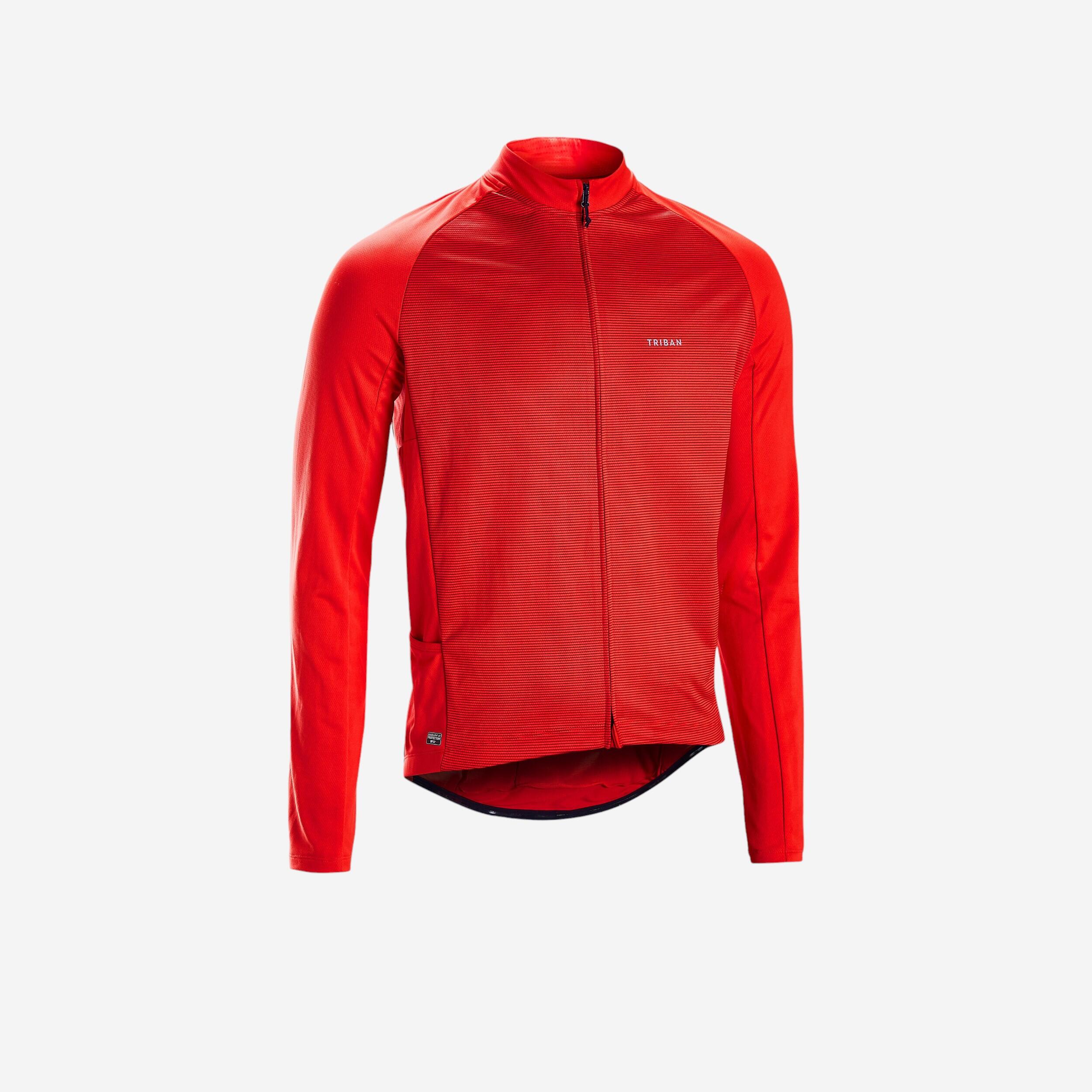 Triban Fahrradtrikot Rennrad langarm UV Schutz RC100 Herren rot