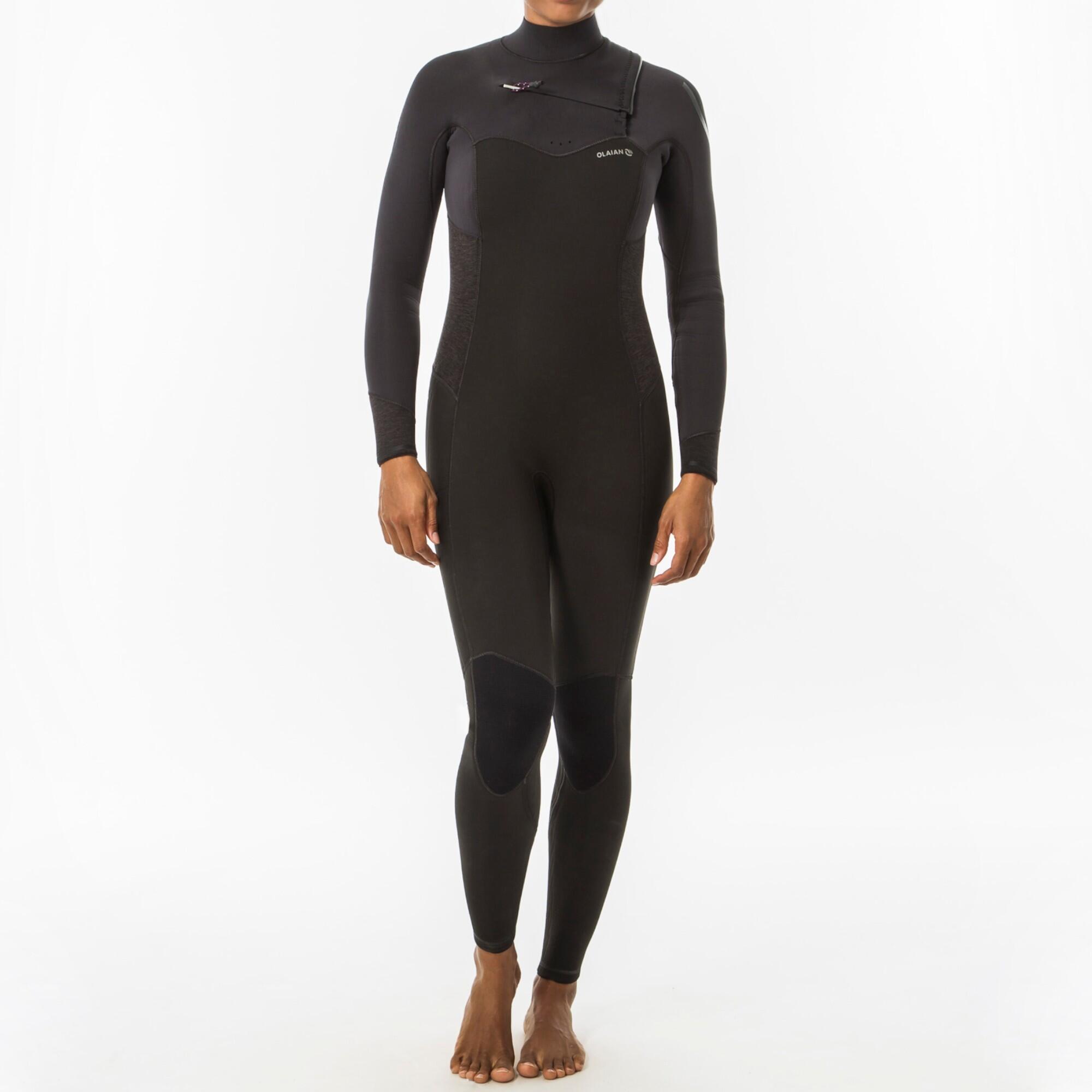 Olaian Neoprenanzug Surfen 900 4/3 mm Brustreißverschluss Damen schwarz/grau