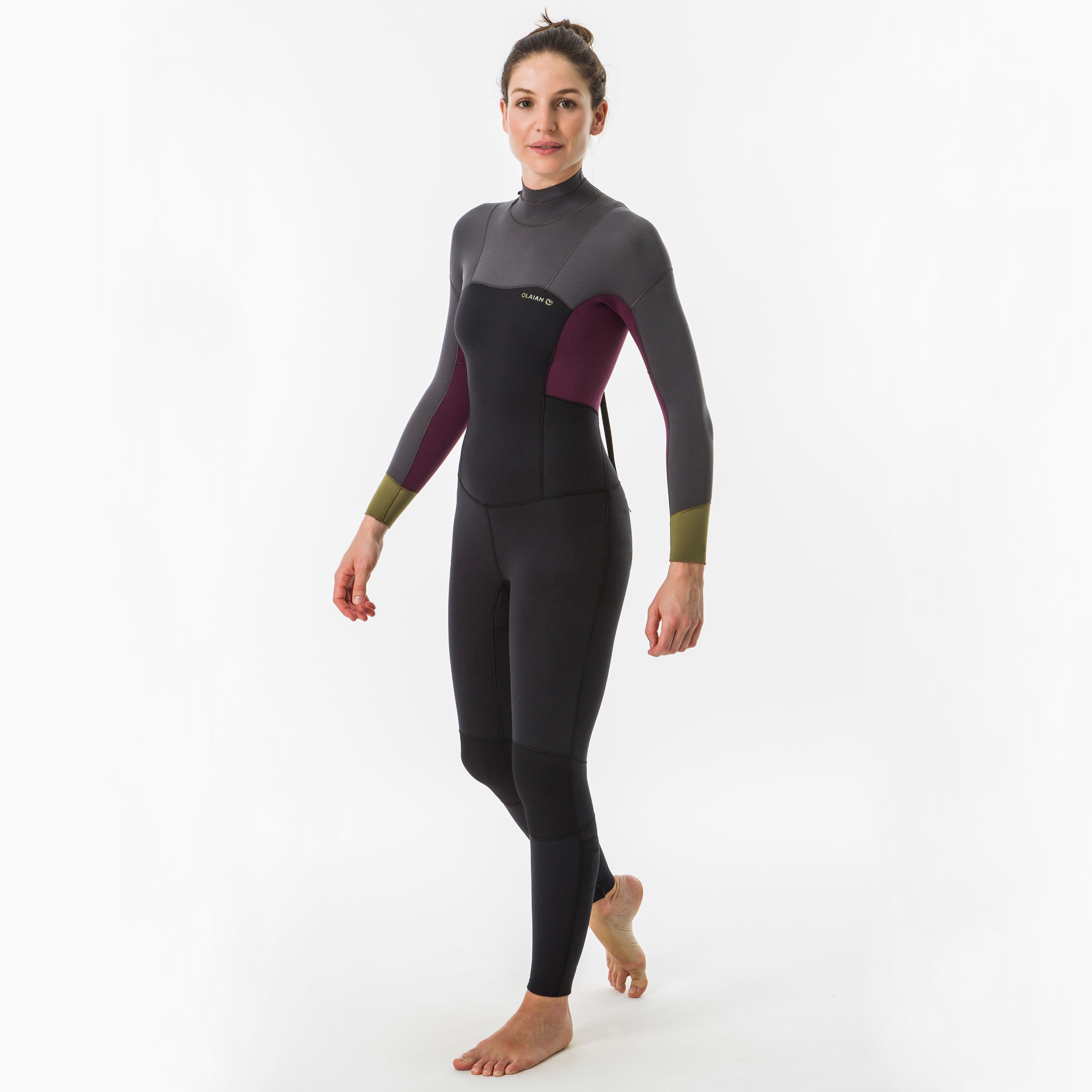 Olaian Neoprenanzug Surfen 500 4/3 mm Damen schwarz/grau