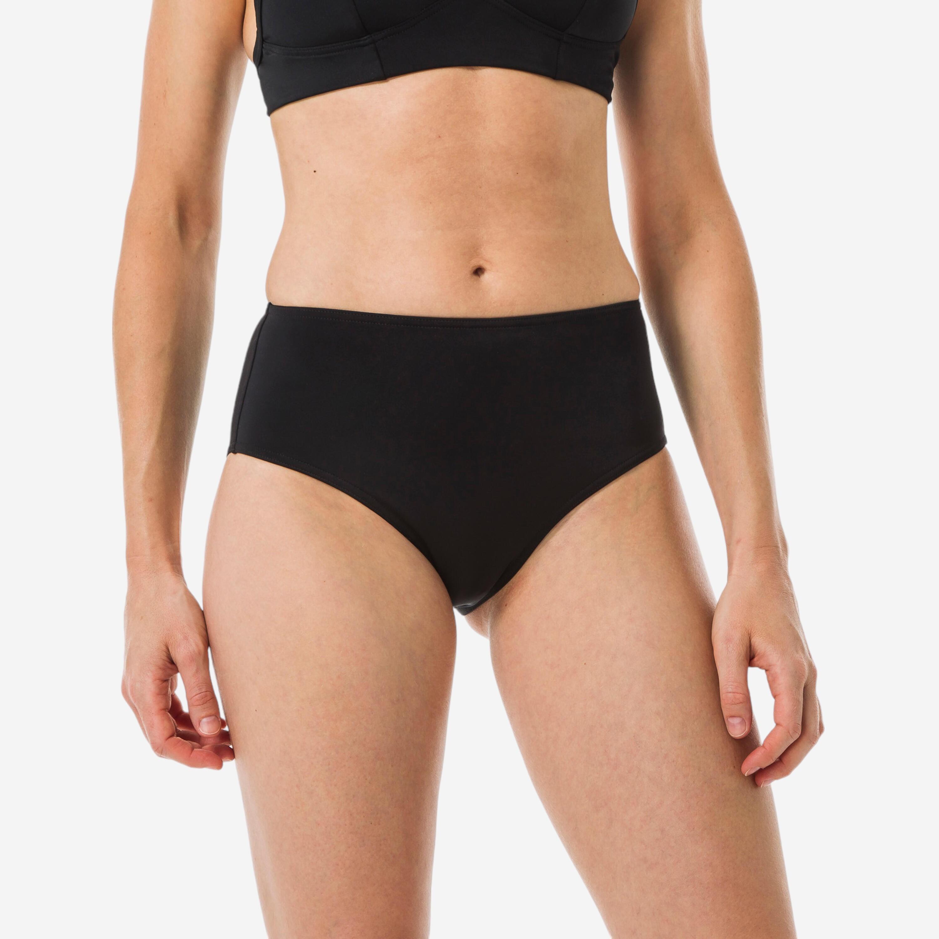 Olaian Bikini-Hose Damen hoher Taillenbund Romi schwarz