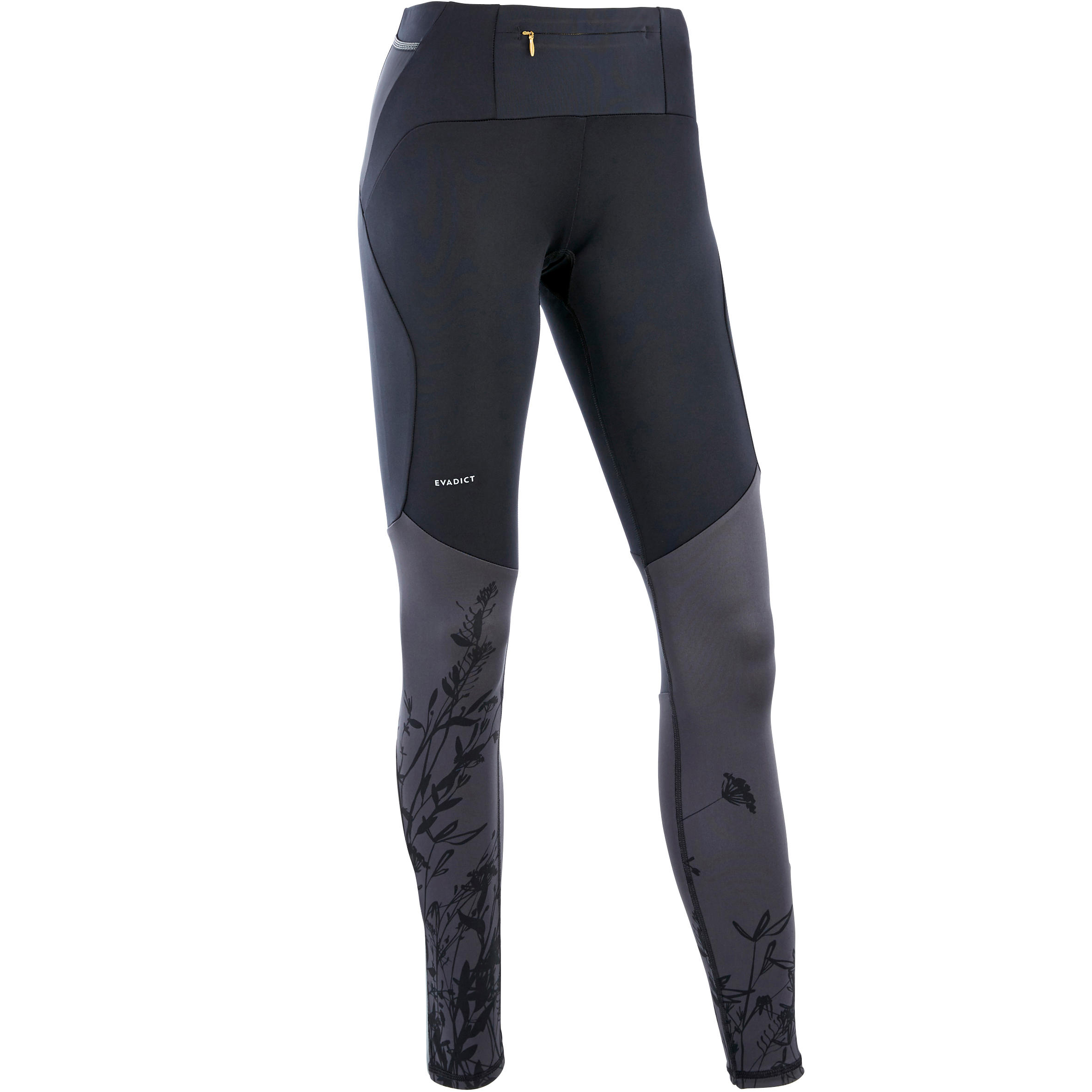 Evadict Laufhose lang Tights Trail Damen schwarz/grau Blumenmuster