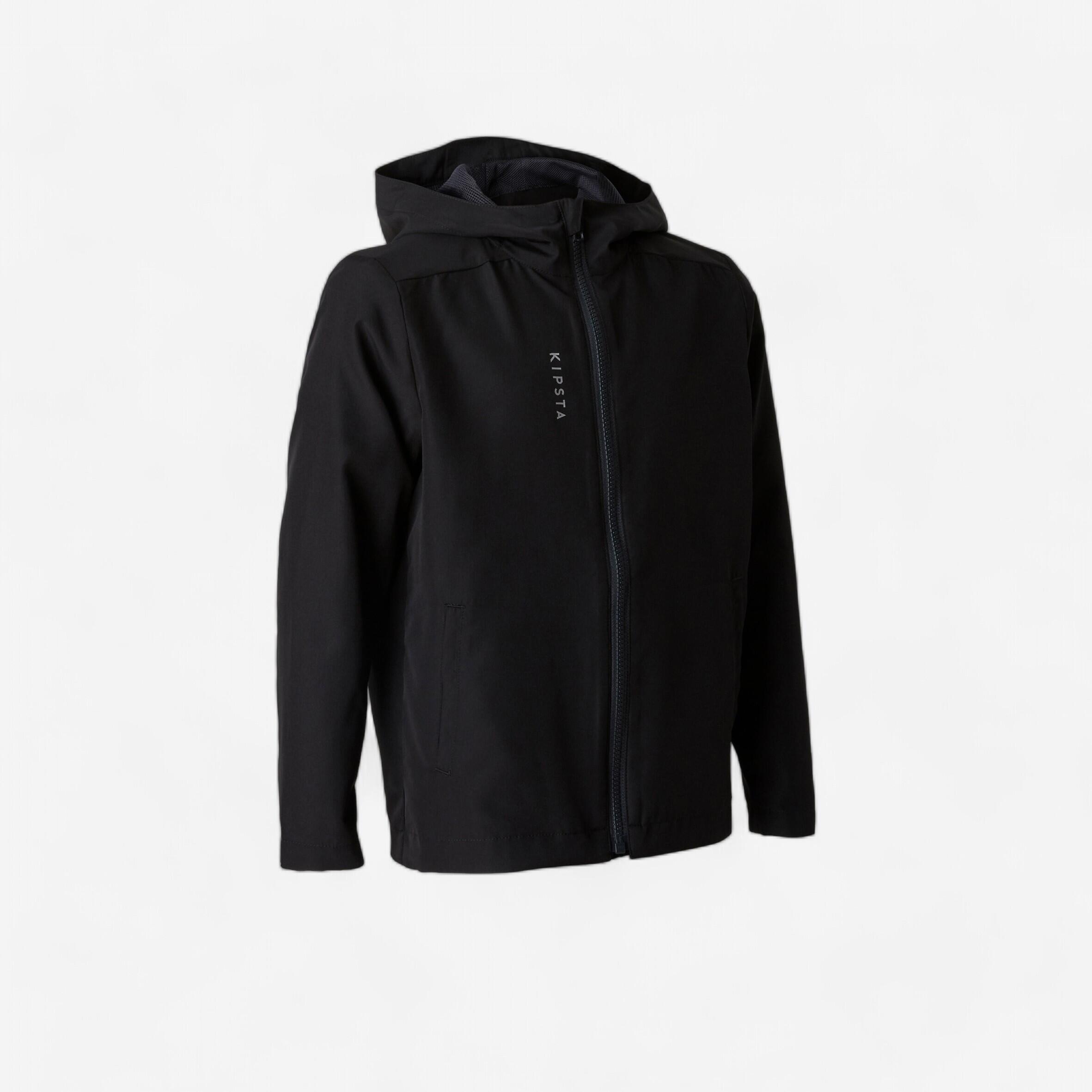 Kipsta Windschutzjacke T100 wasserabweisend Kinder schwarz