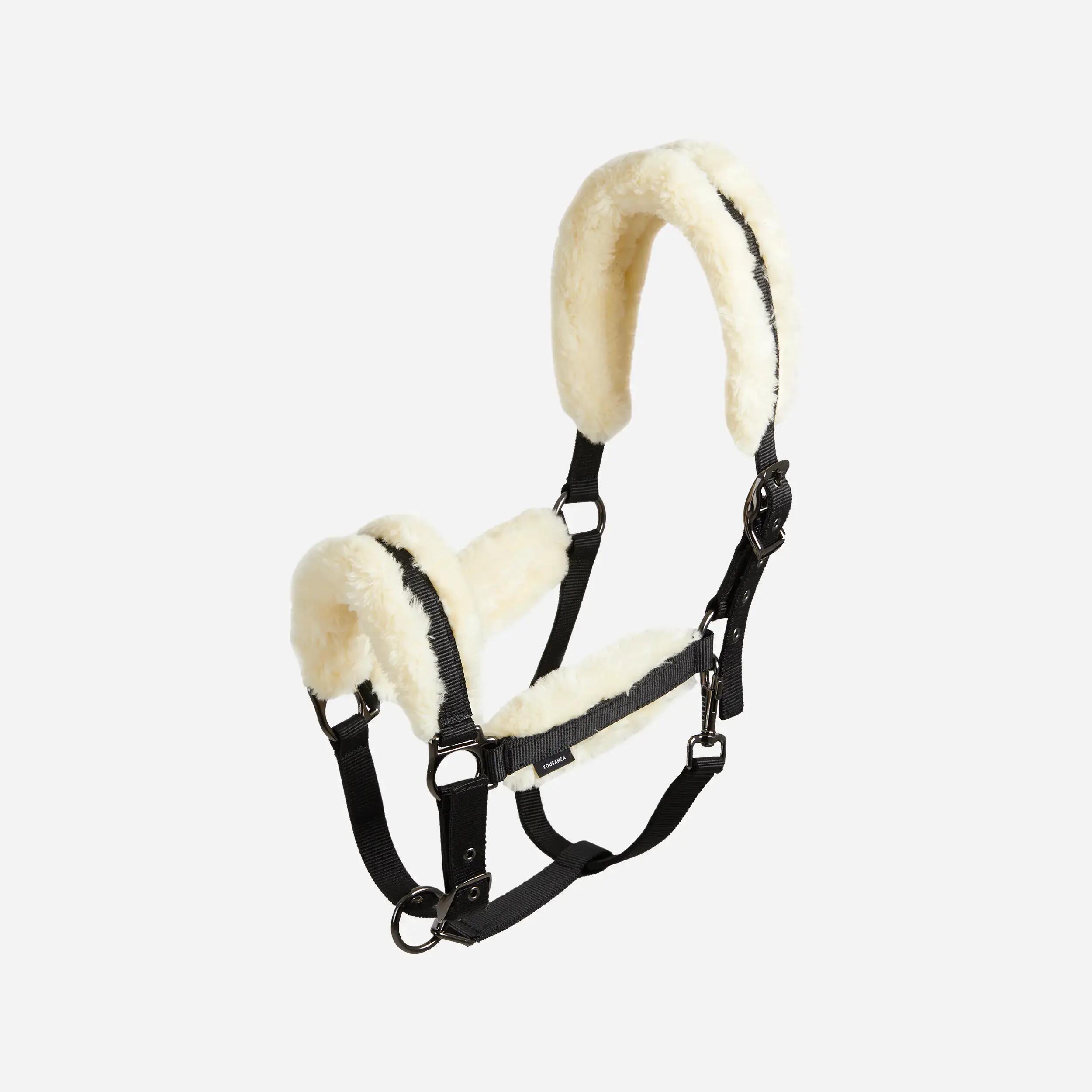 Fouganza Halfter Webpelz Pferd schwarz/beige