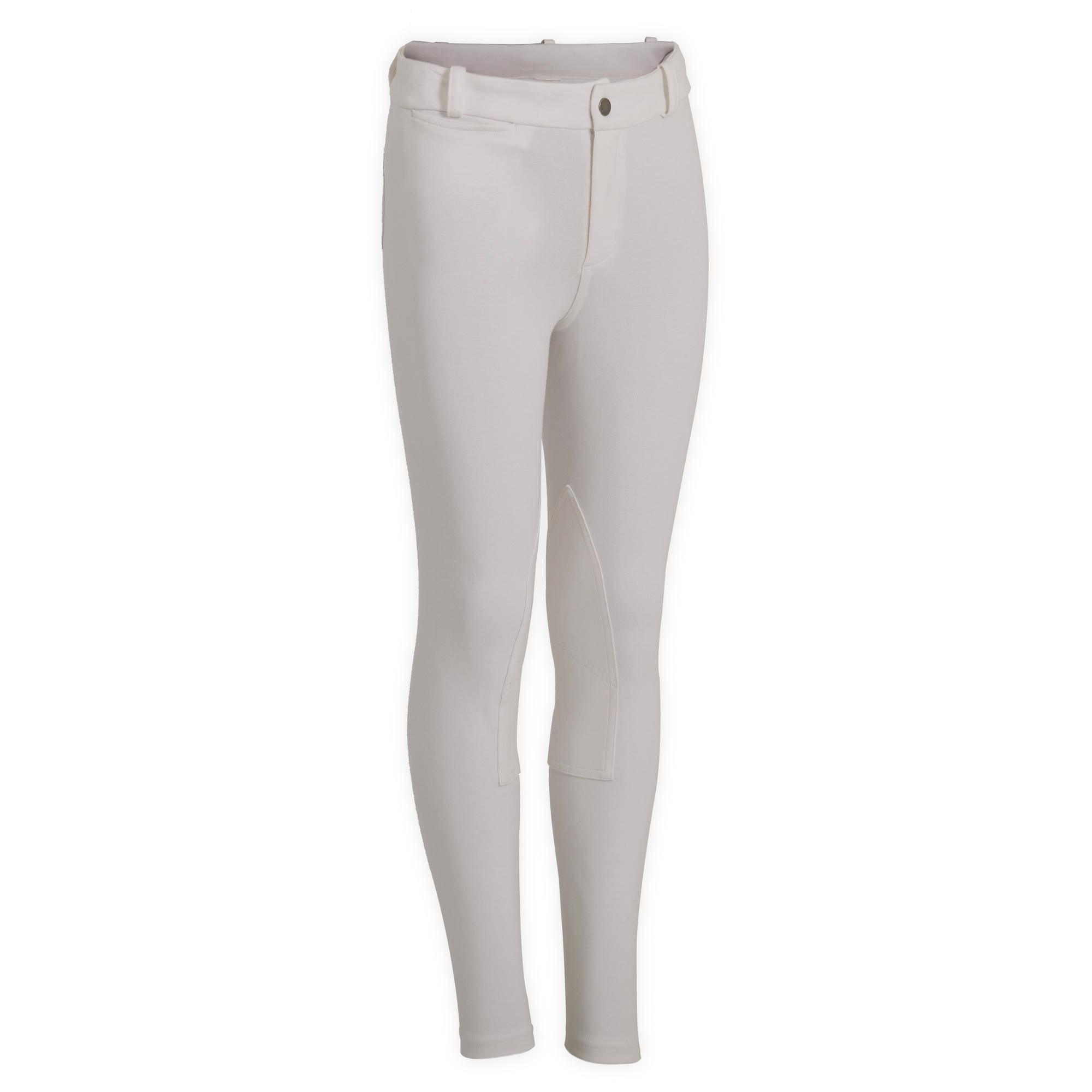 Fouganza Turnierreithose 100 Kniebesatz Stoff Kinder weiss
