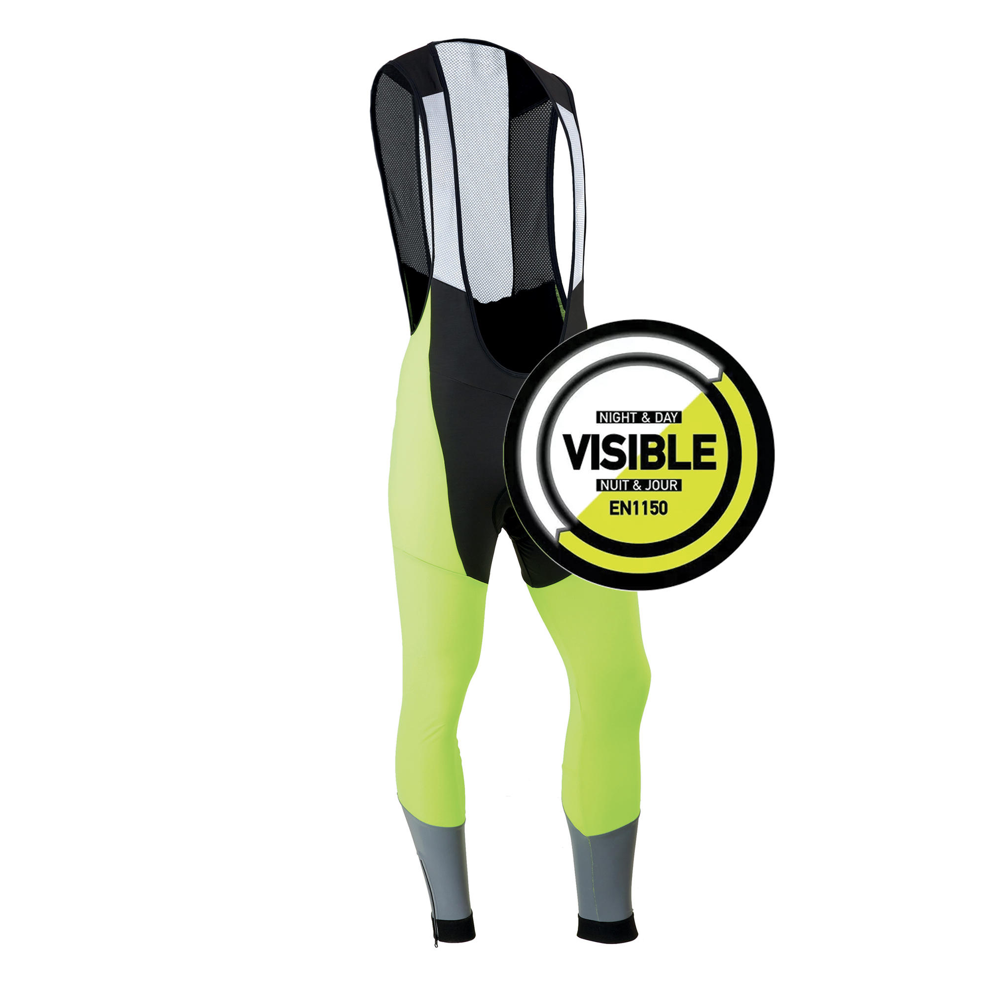 Triban Lange Radhose mit Trägern Rennrad RC 500 neongelb sichtbar gem. EN1150