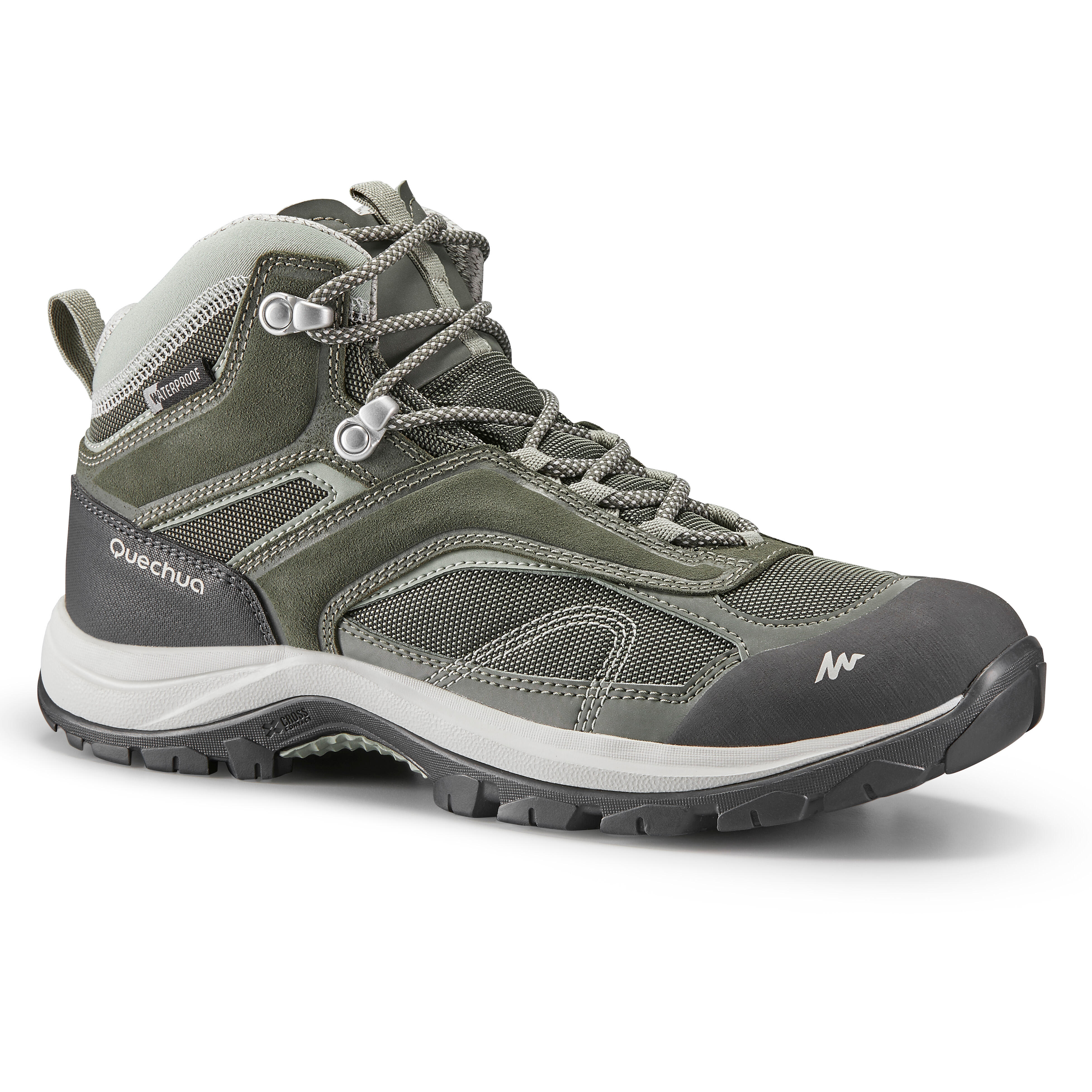 Quechua Wanderschuhe Bergwandern MH100 halbhoch wasserdicht Damen khaki