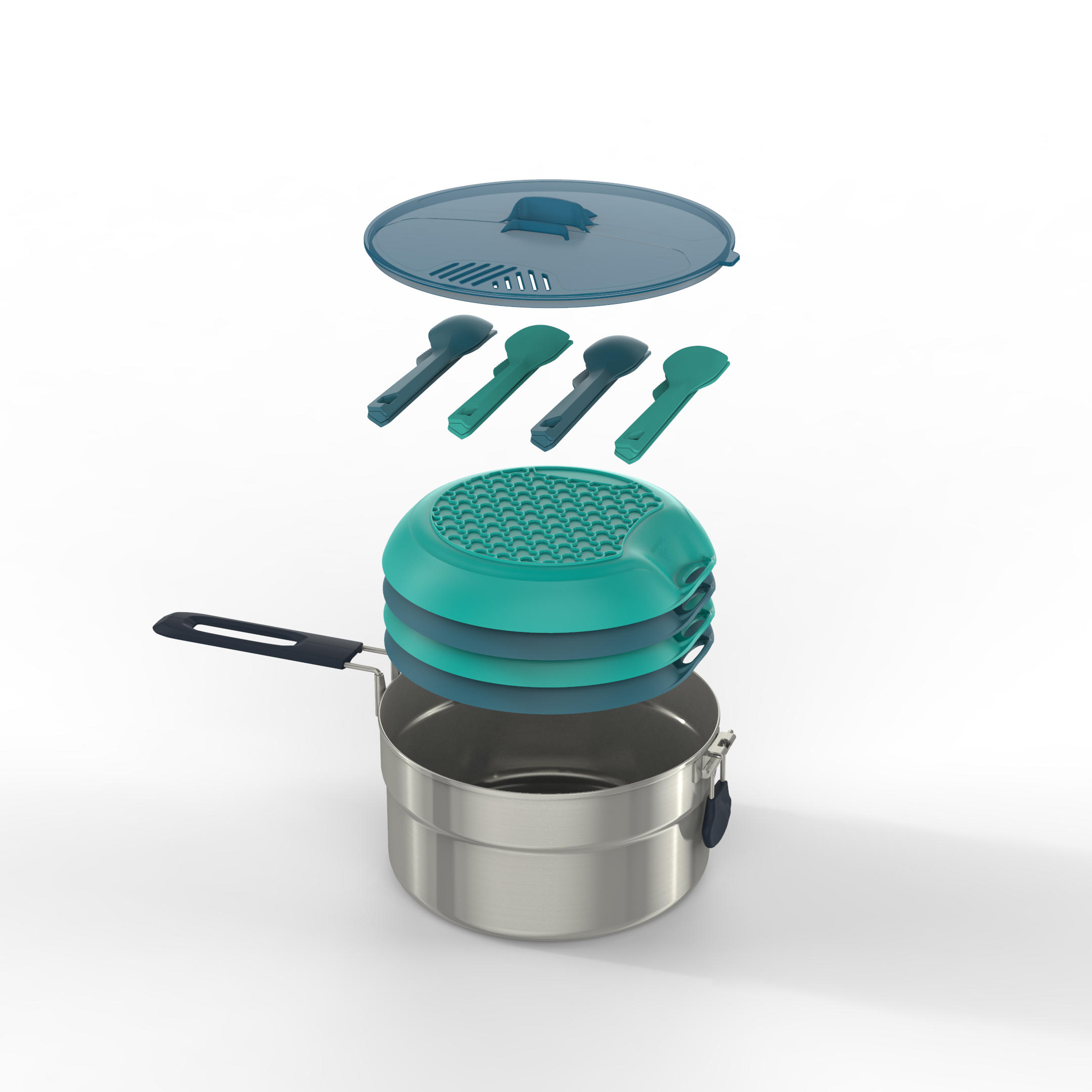 Quechua Kochset Bergwandern MH100 Inox für 4 Personen 2,6 Liter