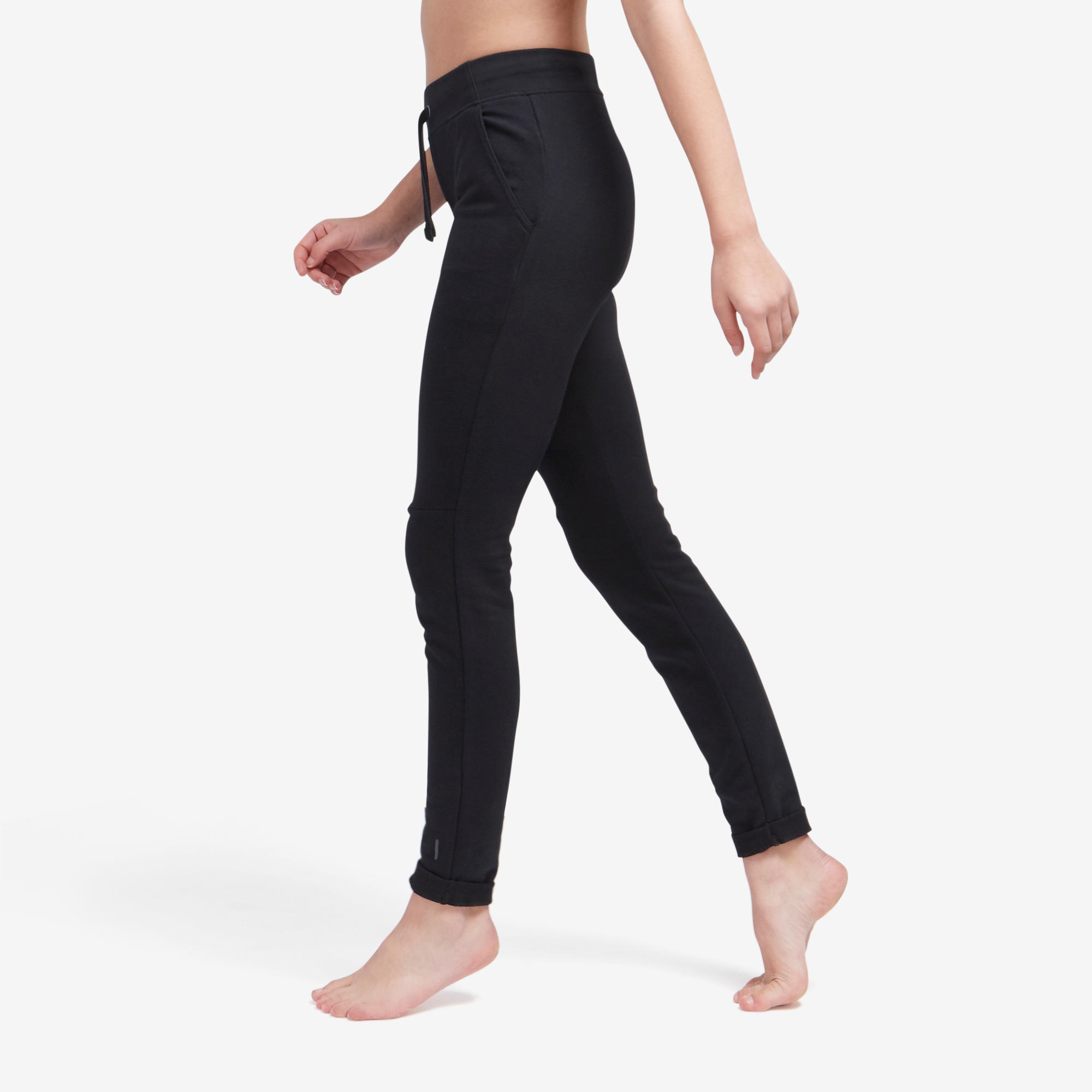 Domyos Jogginghose Fitness Slim 500 Bio-Baumwolle Damen schwarz