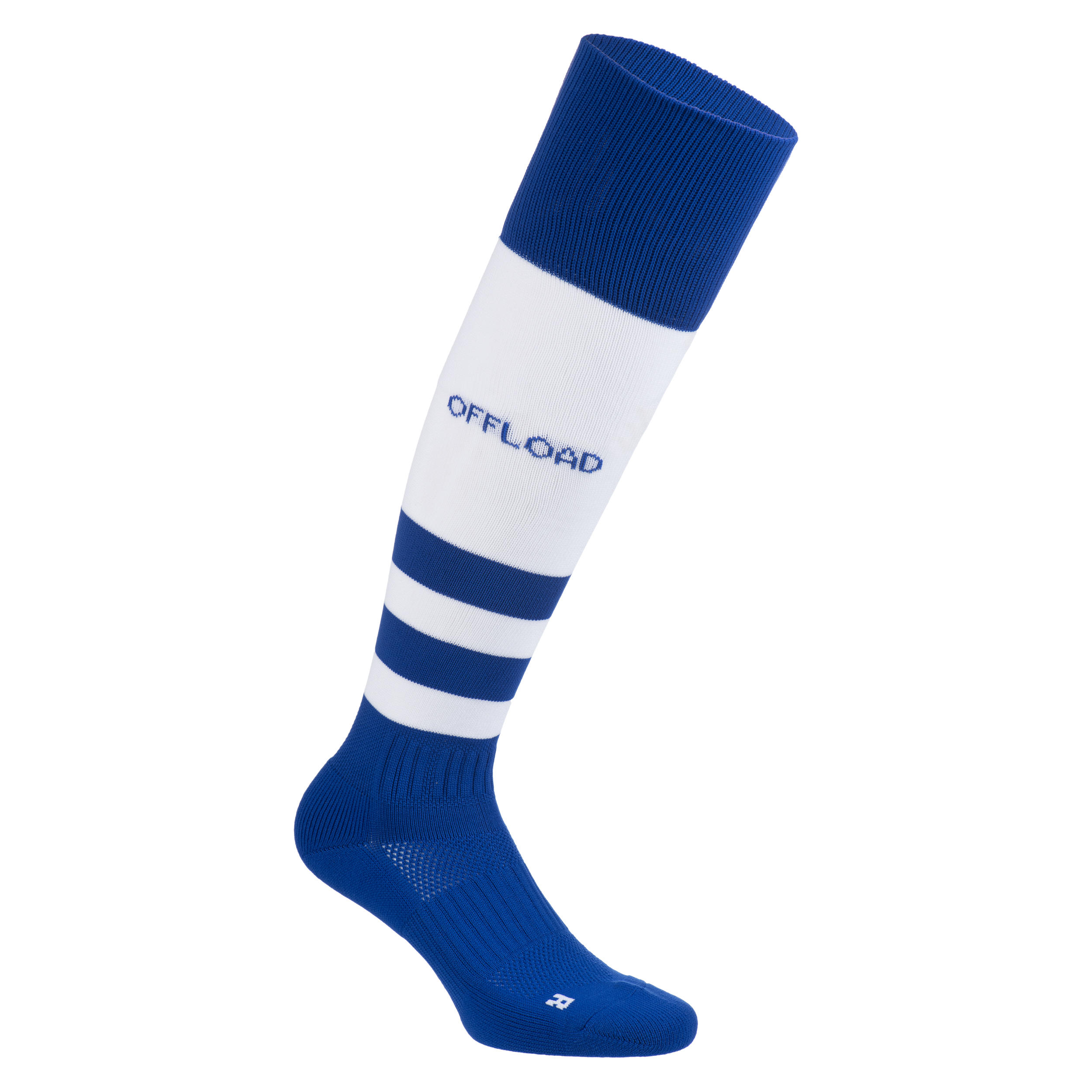 Offload Rugby-Stutzenstrümpfe R500 hoch Kinder blau/weiss