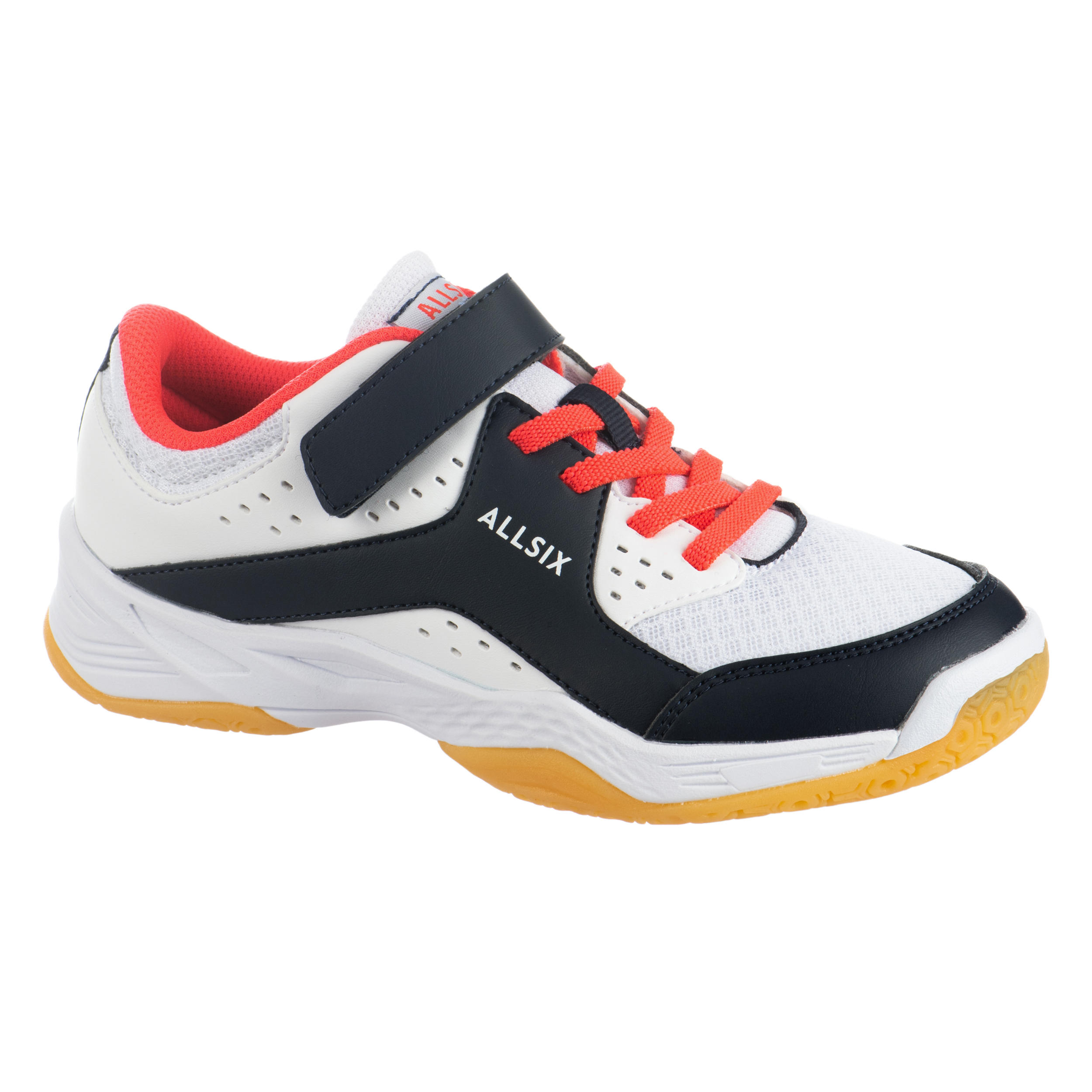 Allsix Volleyballschuhe VS100 Klettverschluss Kinder weiss/blau/rosa