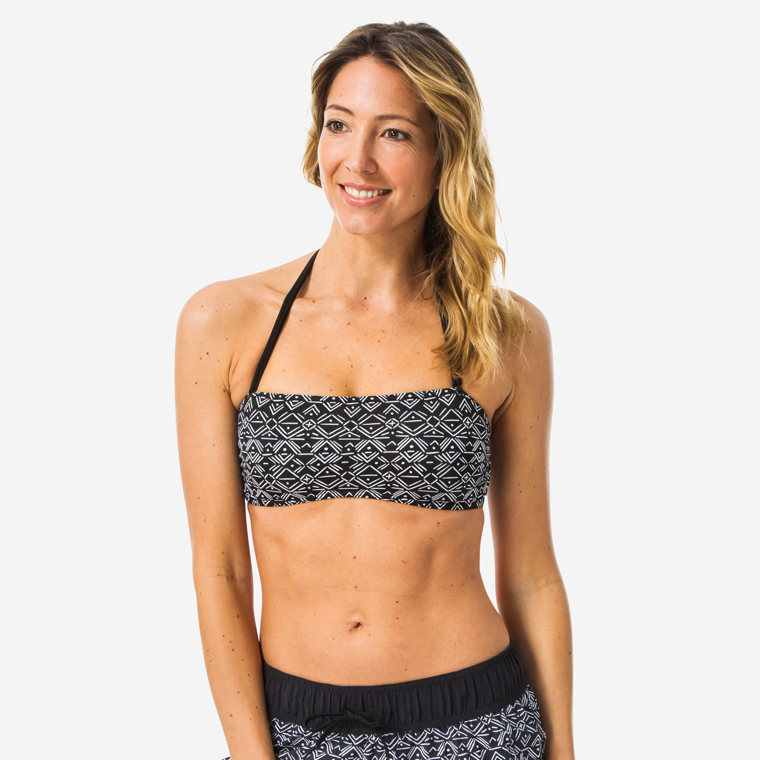 Olaian Bikini-Oberteil Damen Bandeau Lori Ethni schwarz/weiß