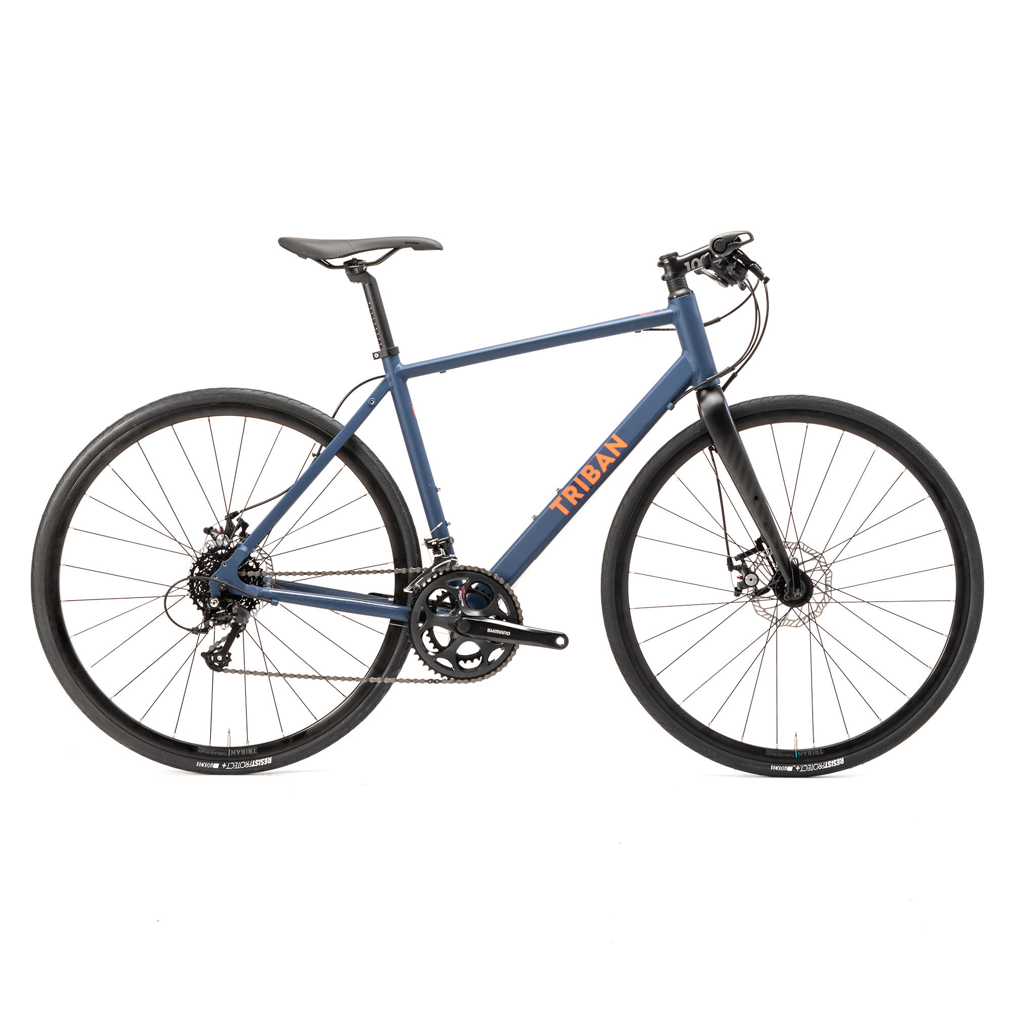 Triban Rennrad RC120 Flat Bar Scheibenbremse marineblau/orange