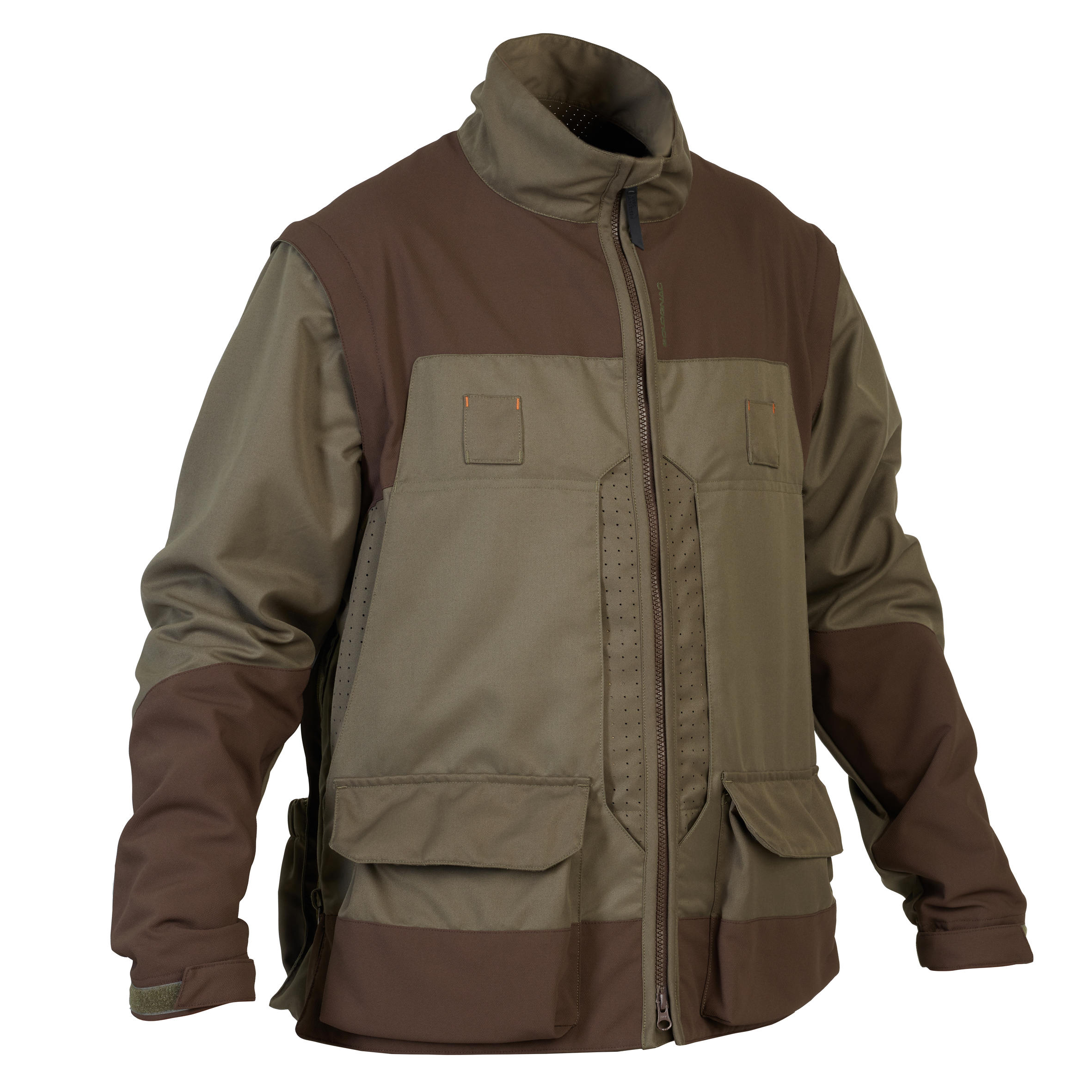 Solognac Jagdjacke 900 atmungsaktiv mit abnehmbaren Ärmeln grün und braun