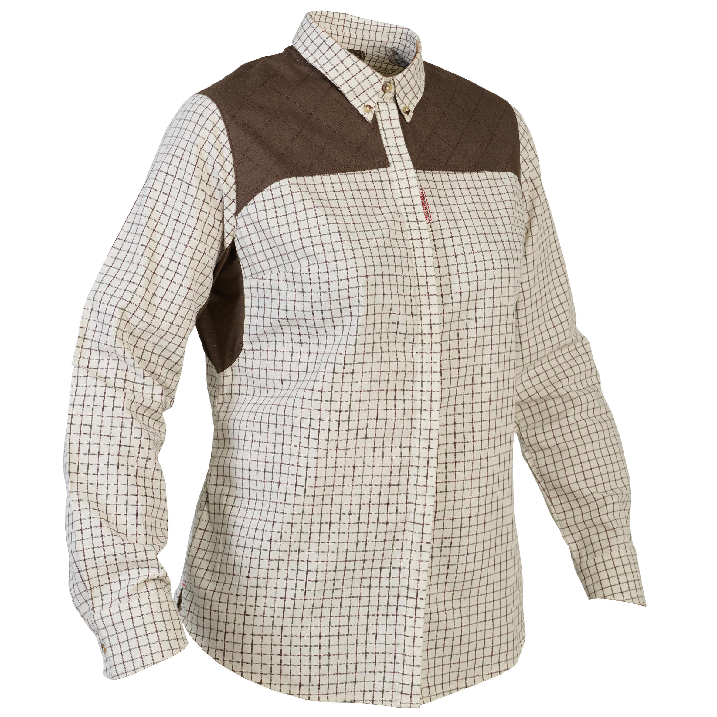 Solognac Jagdbluse 500 Baumwolle Langarm atmungsaktiv beige kariert