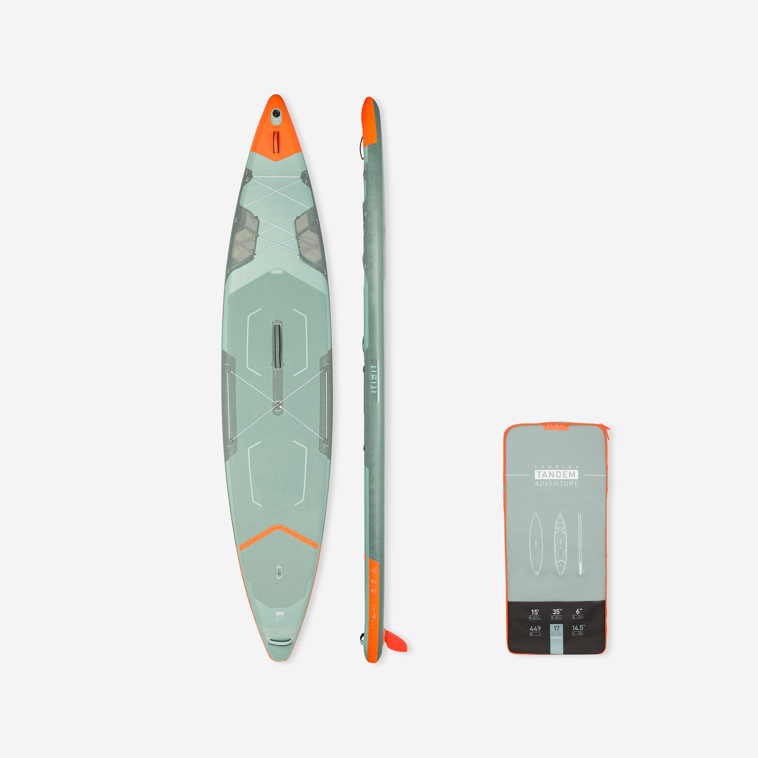 Itiwit SUP-Board Stand Up Paddle aufblasbar Touring X500 TANDEM 15“-35' grün