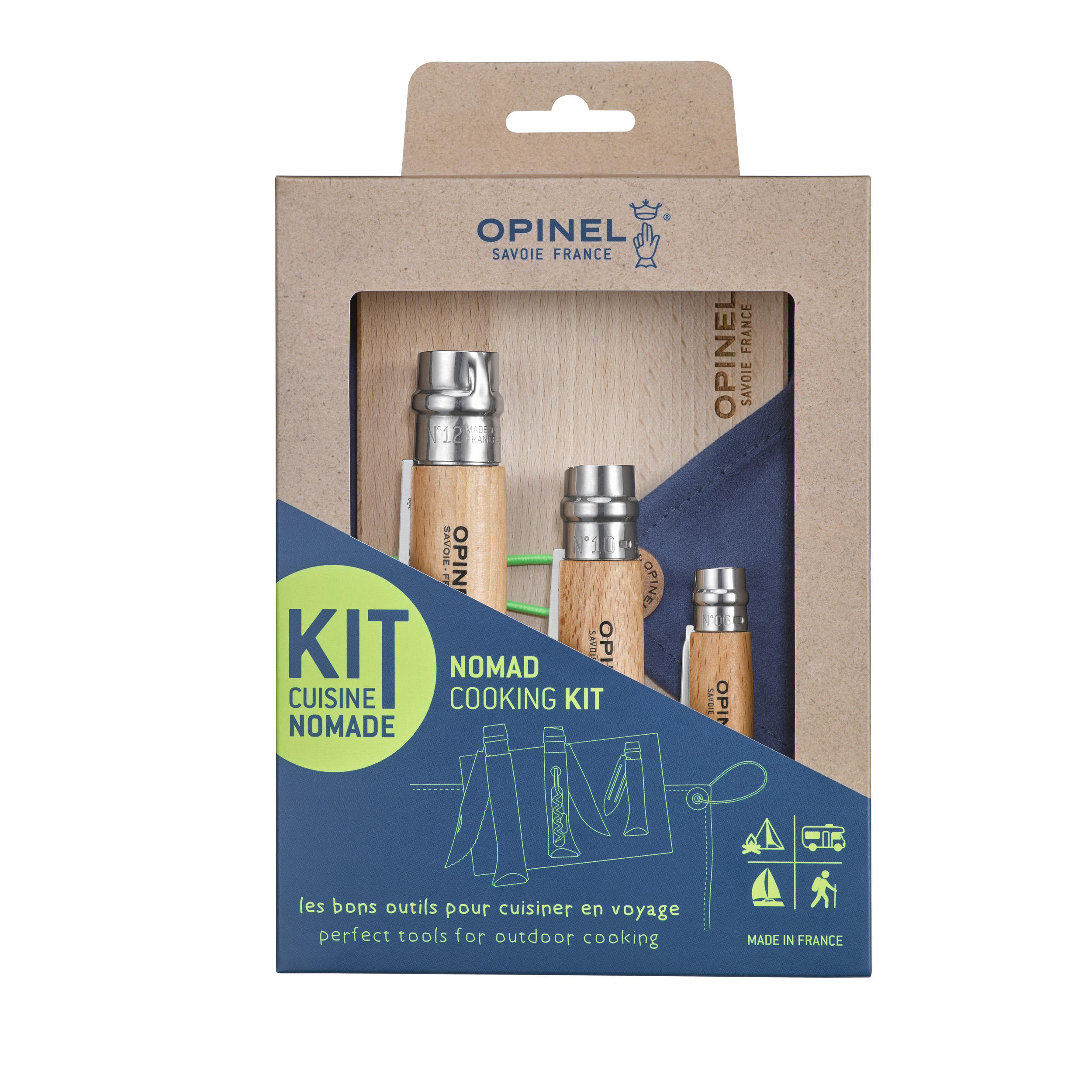 Opinel Schneideset Cooking Kit Nomad 3 Messer + Schneidbrett + Geschirrtuch
