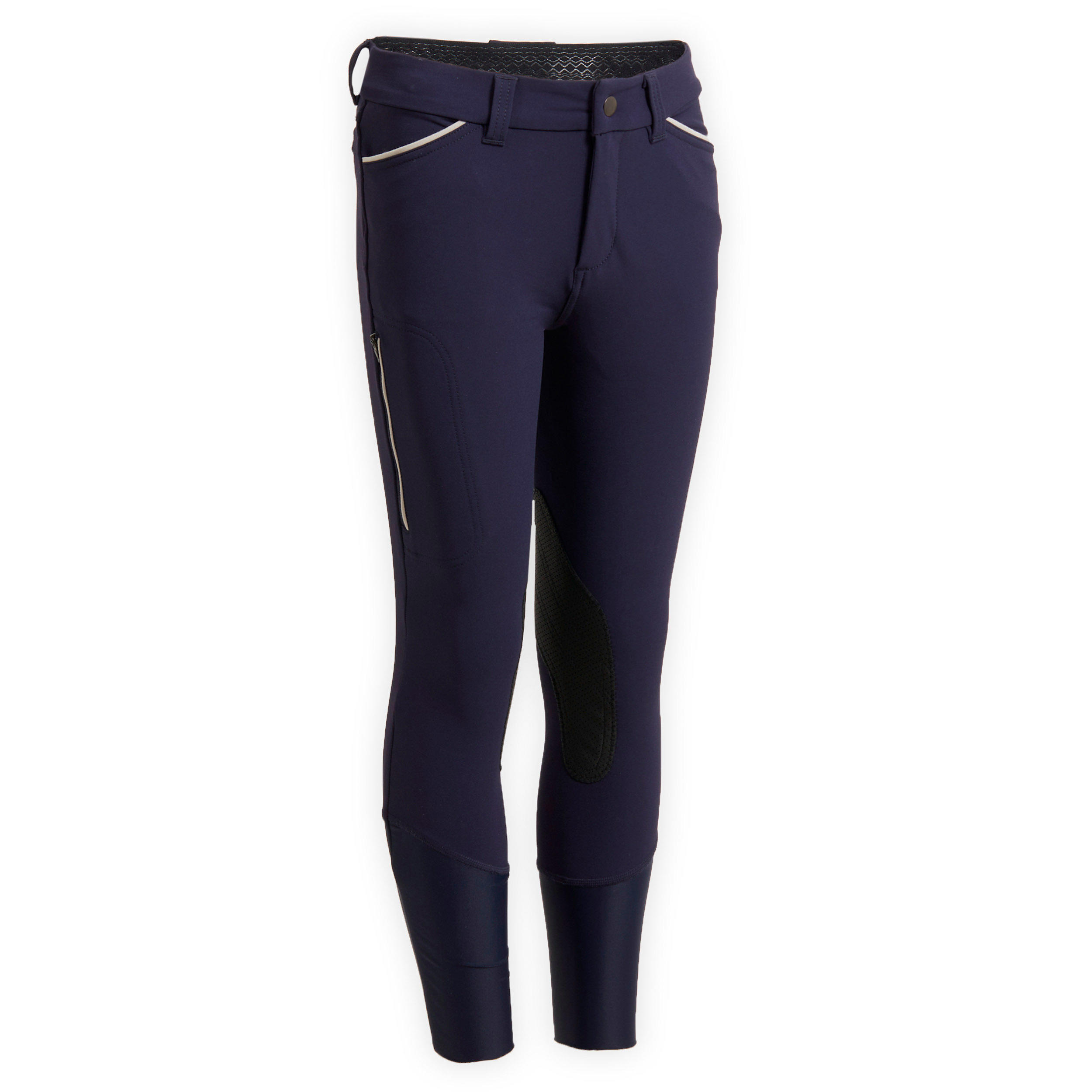 Fouganza Reithose BR500 Kniebesatz Kunstleder Kinder marineblau