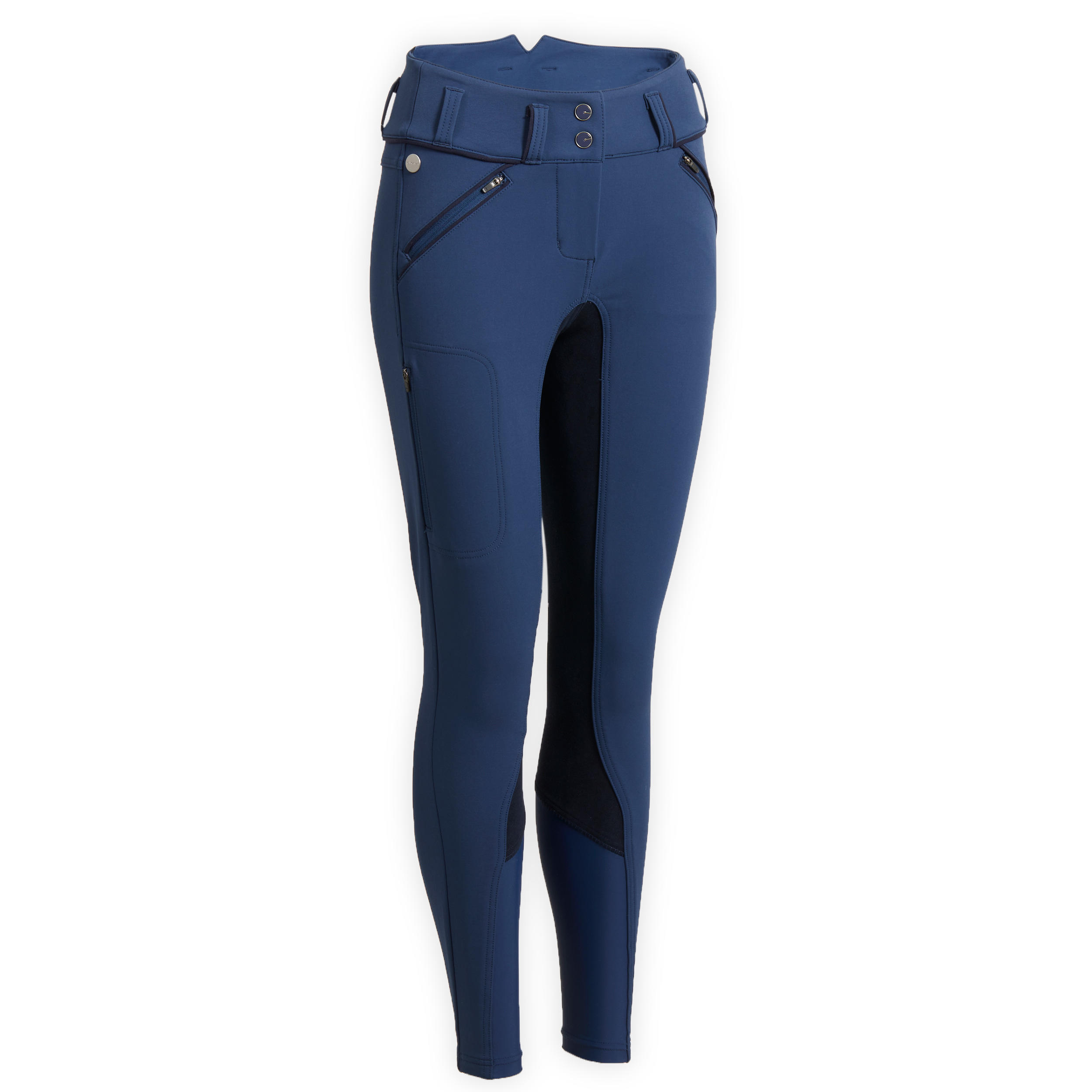 Fouganza Reithose 900 High Waist Vollbesatz Kunstleder Damen dunkelblau
