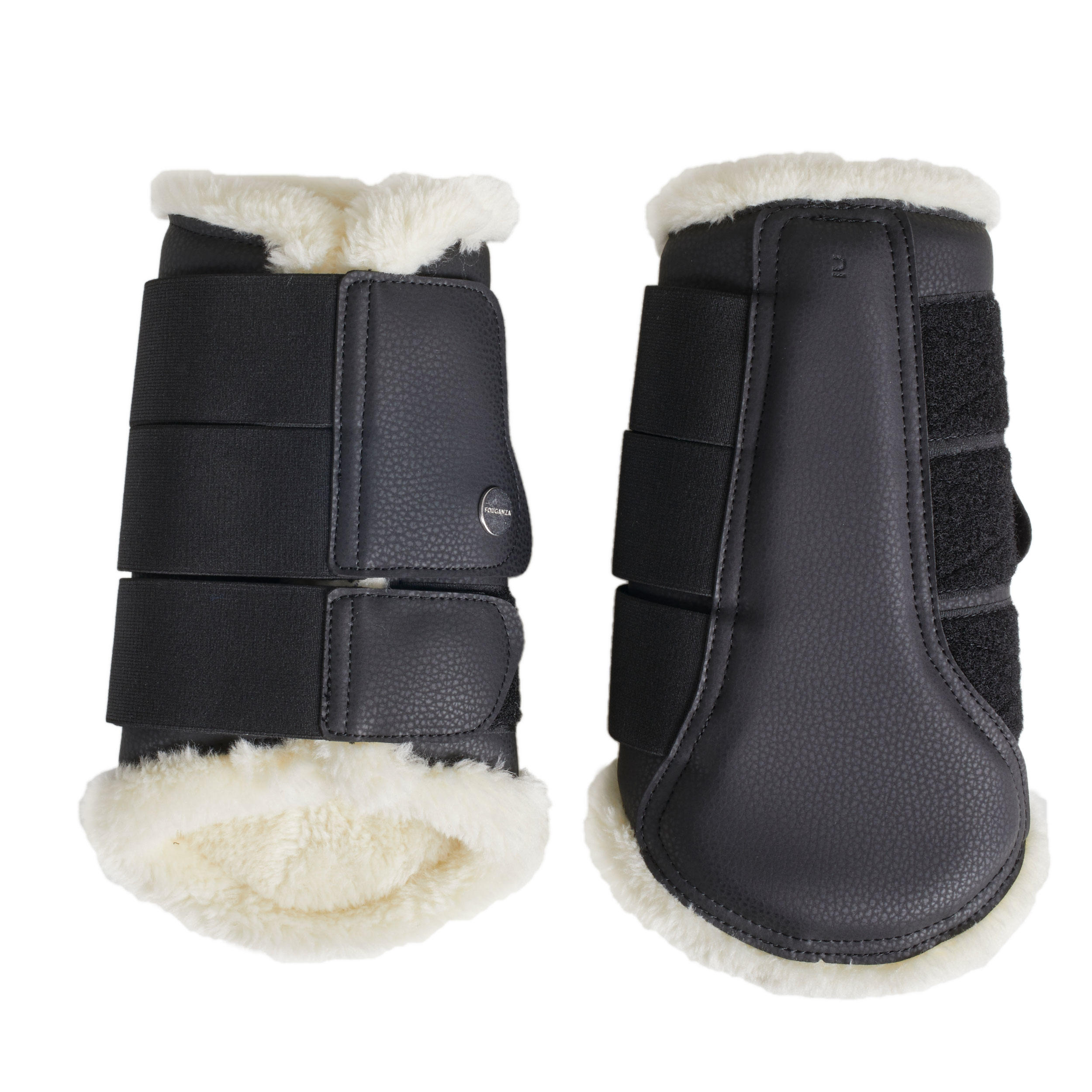 Fouganza Gamaschen 500 Synthetik-Lammfell geschlossen Pferd schwarz