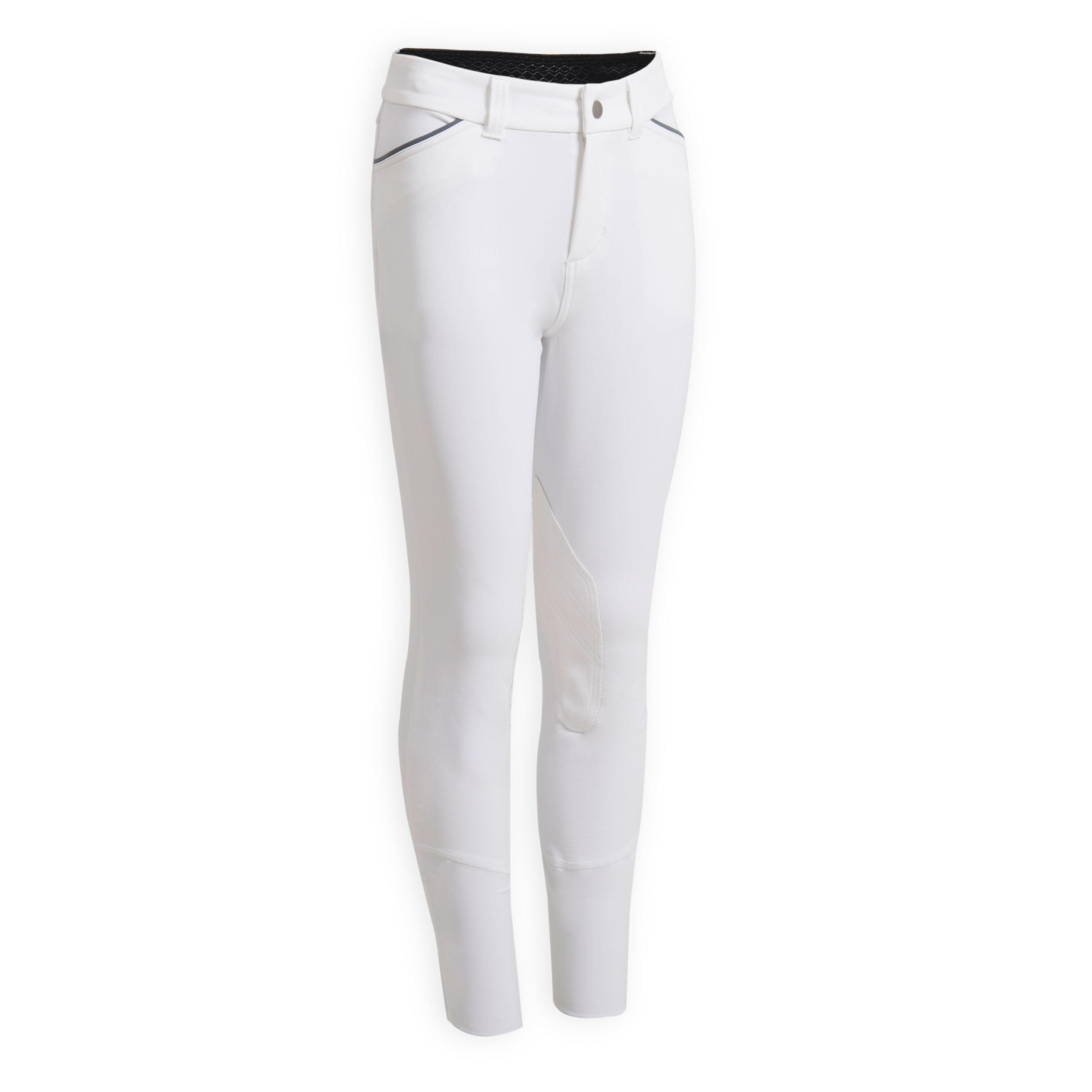 Fouganza Turnierreithose 500 Kniebesatz Kunstleder Kinder weiss