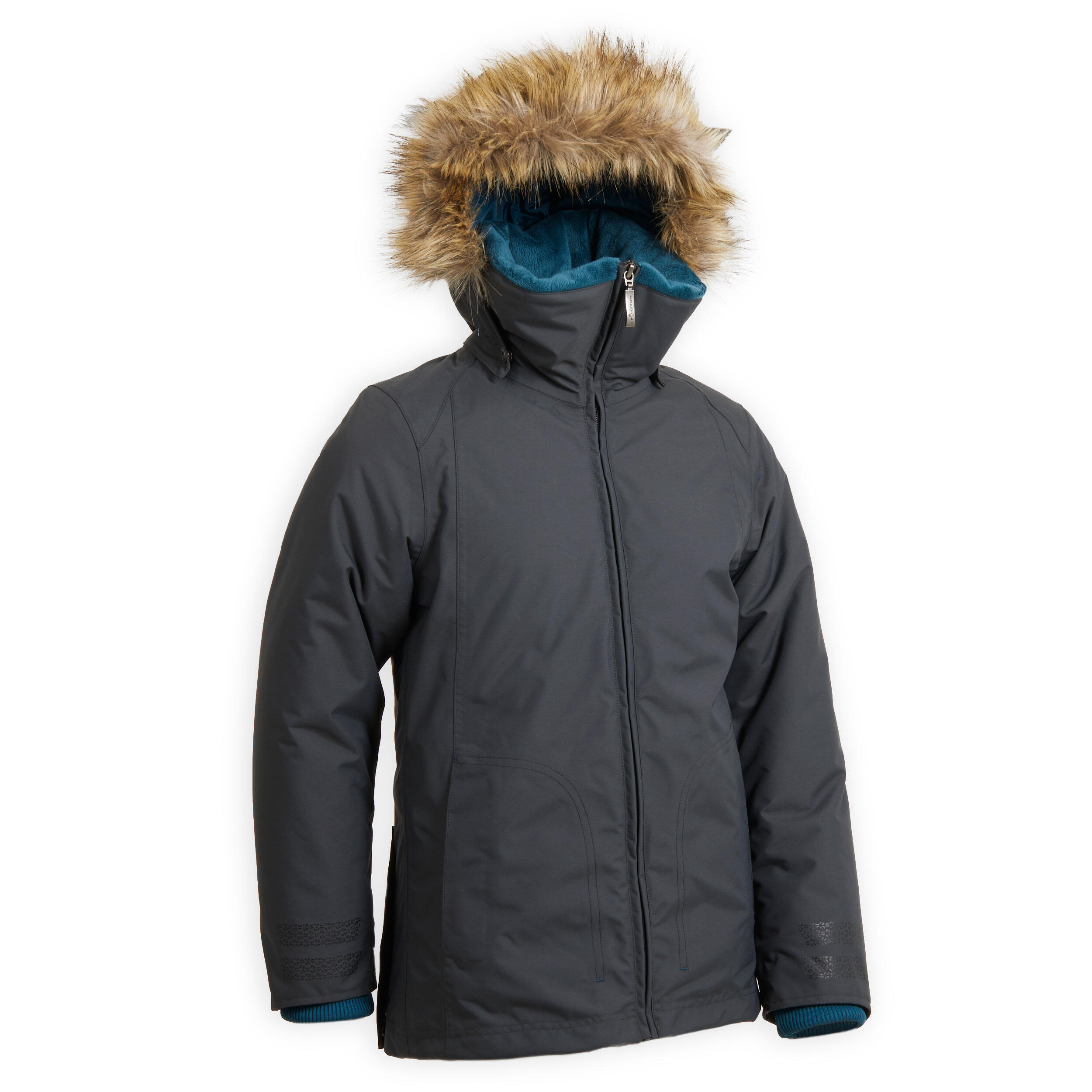 Fouganza Reitjacke 500 Warm wasserdicht Kinder grau/petrol