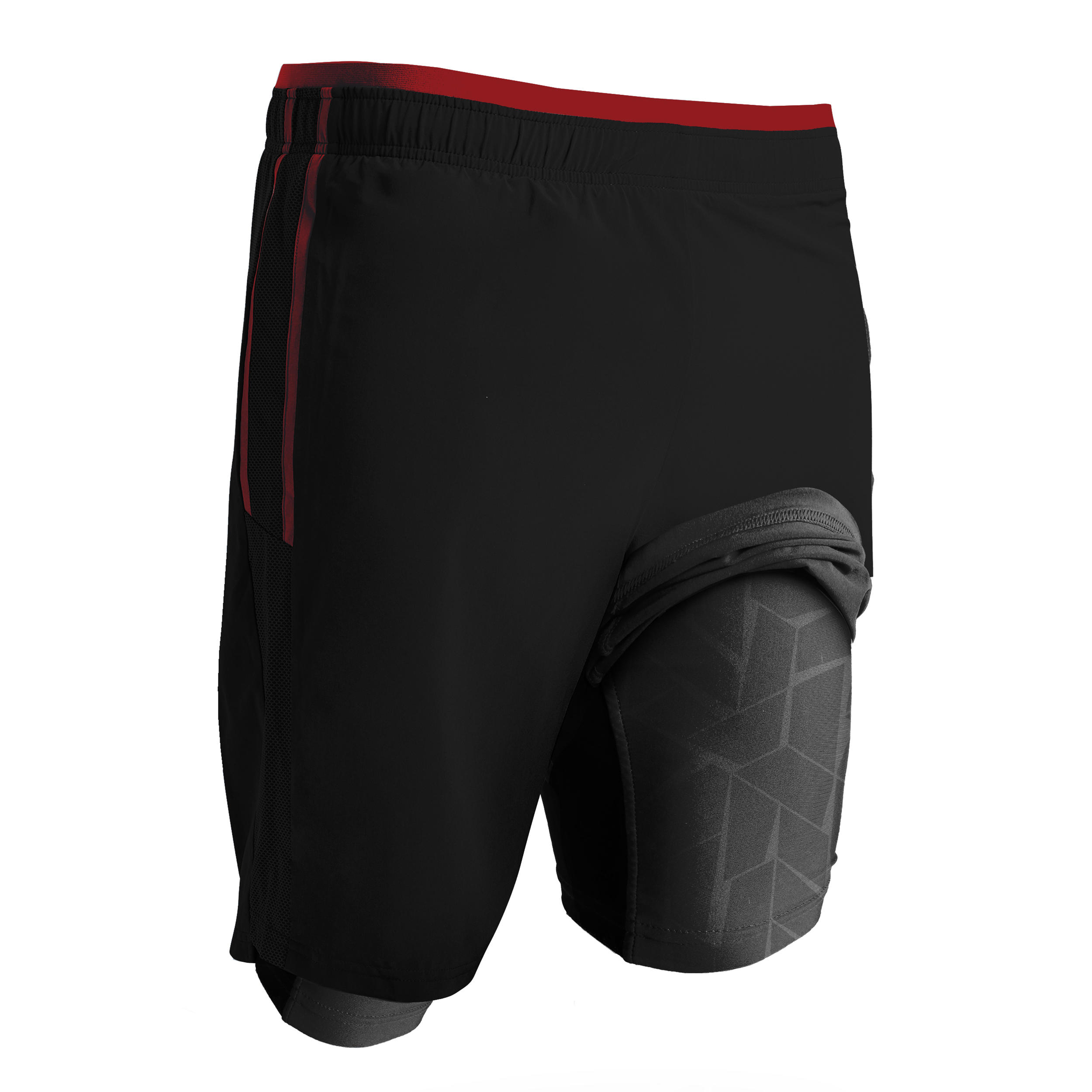 Kipsta Fußballhose Traxium 3-in-1 Erwachsene schwarz/rot