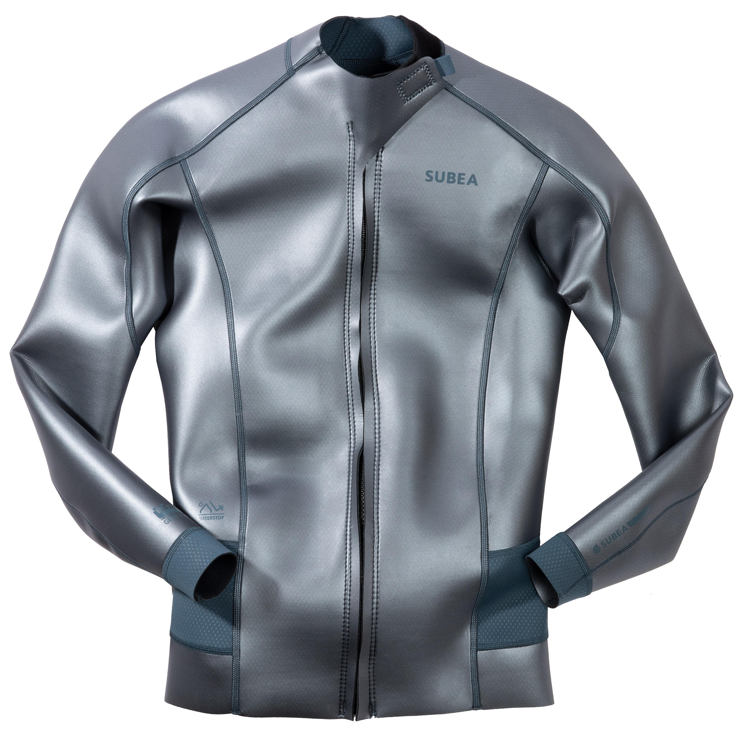 Subea Neoprenjacke Freediving Herren 500 Glide Skin 1,5 mm grau