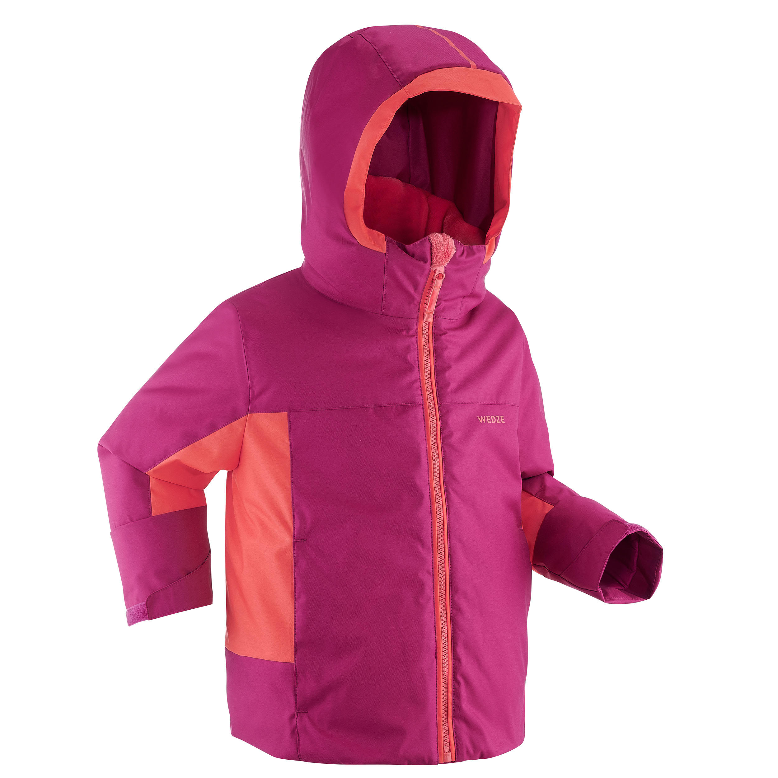 Wedze Skijacke 500 Pull'n Fit Kinder violett/koralle
