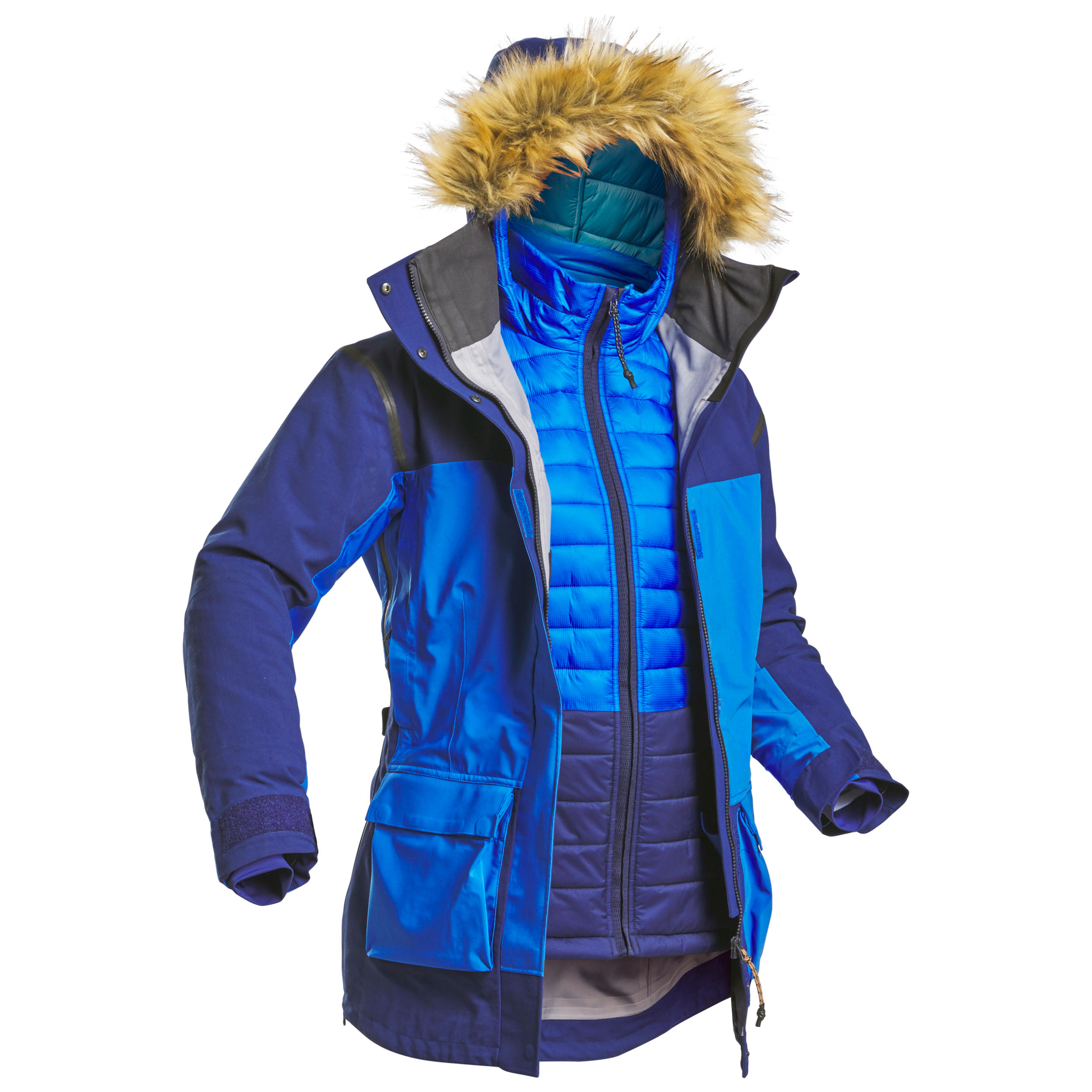 Forclaz 3-in-1-Parka Jacke Trekking Arctic 900 wasserdicht vielseitig Damen
