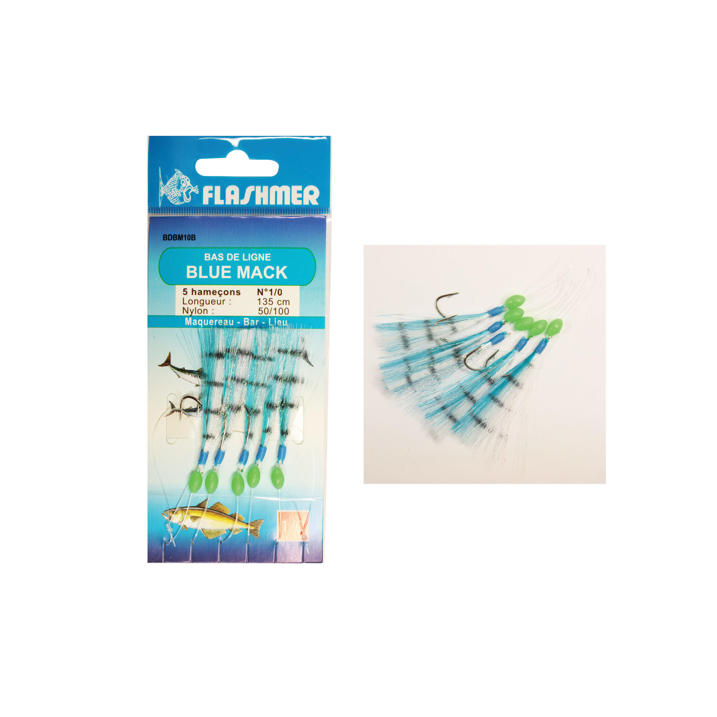 Flashmer Paternoster Blue Mack 5 Haken Nr. 1/0 blau