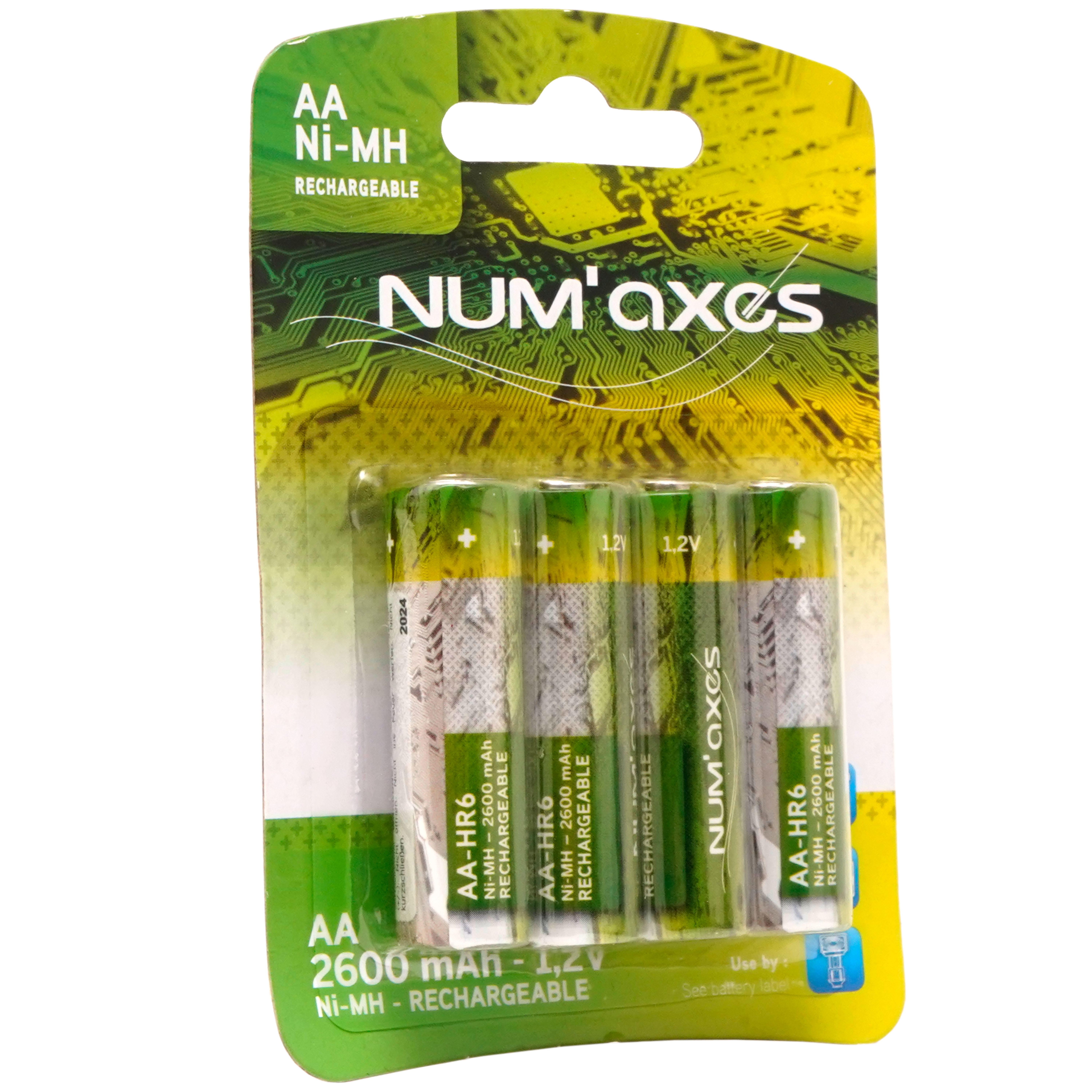 Num'axes 4er-Pack wiederaufladbare Batterien