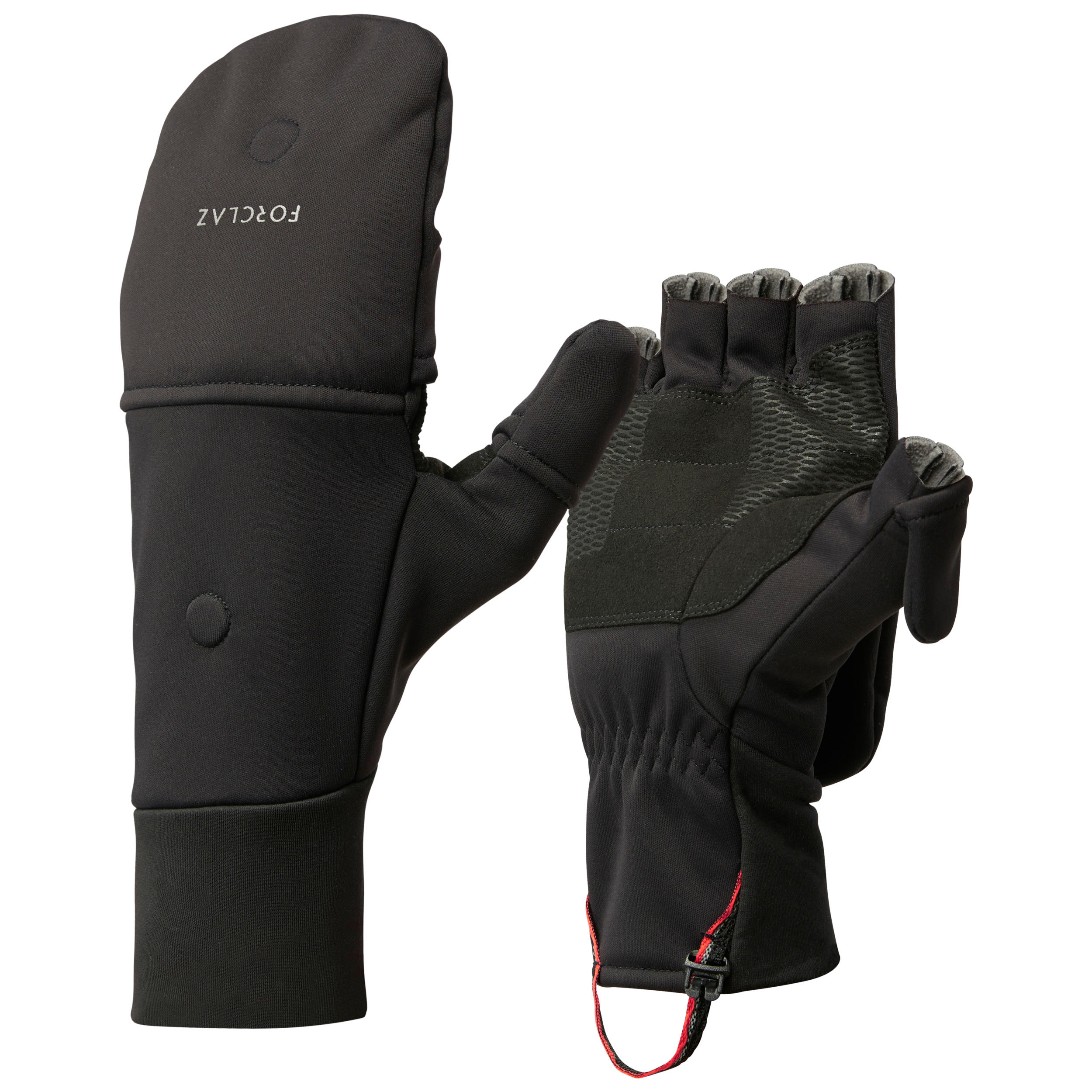 Forclaz Halbhandschuhe Fäustlinge Bergtrekking Trek500 warm winddicht Erwachsene schwarz