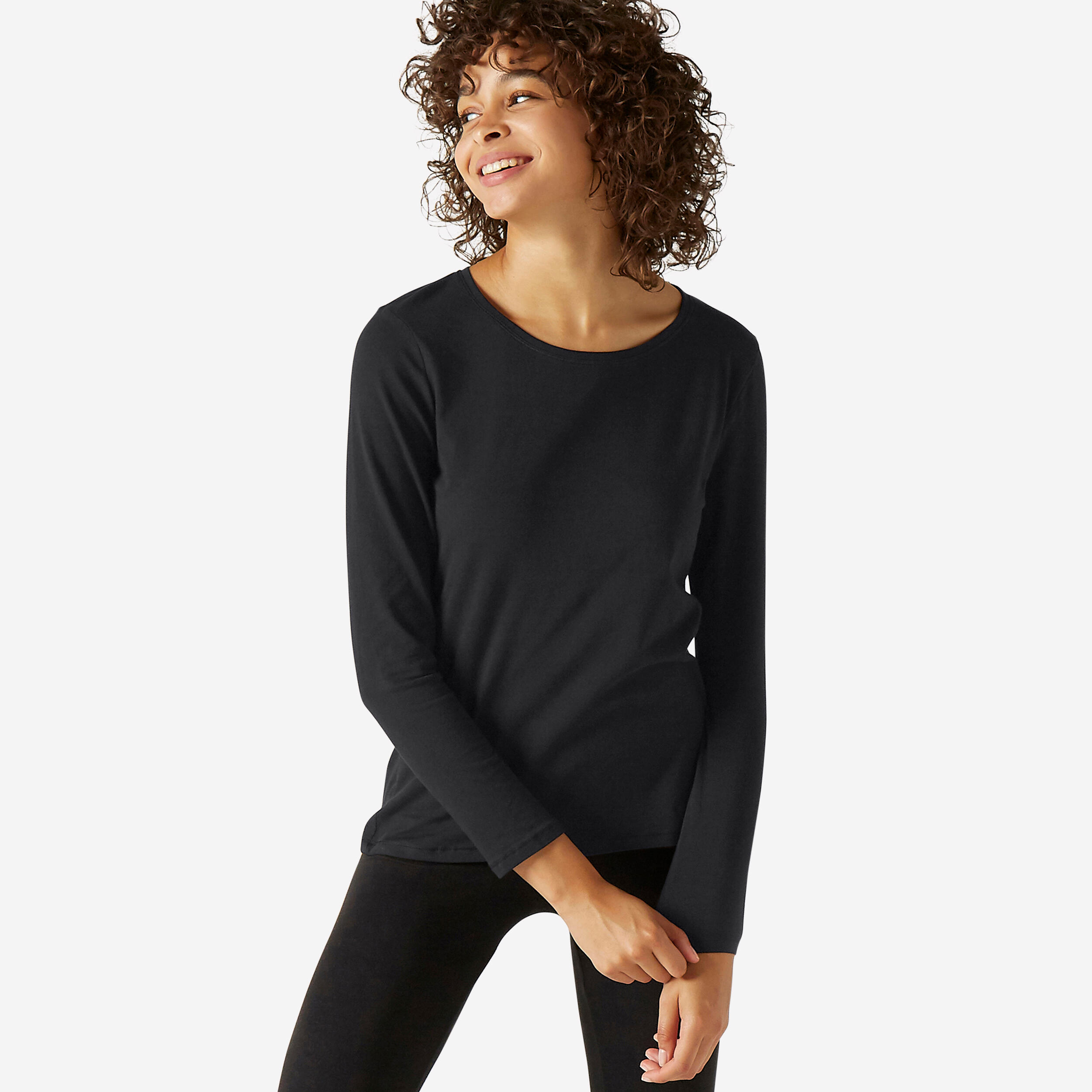 Domyos Langarmshirt aus Baumwolle Fitness Damen weiss