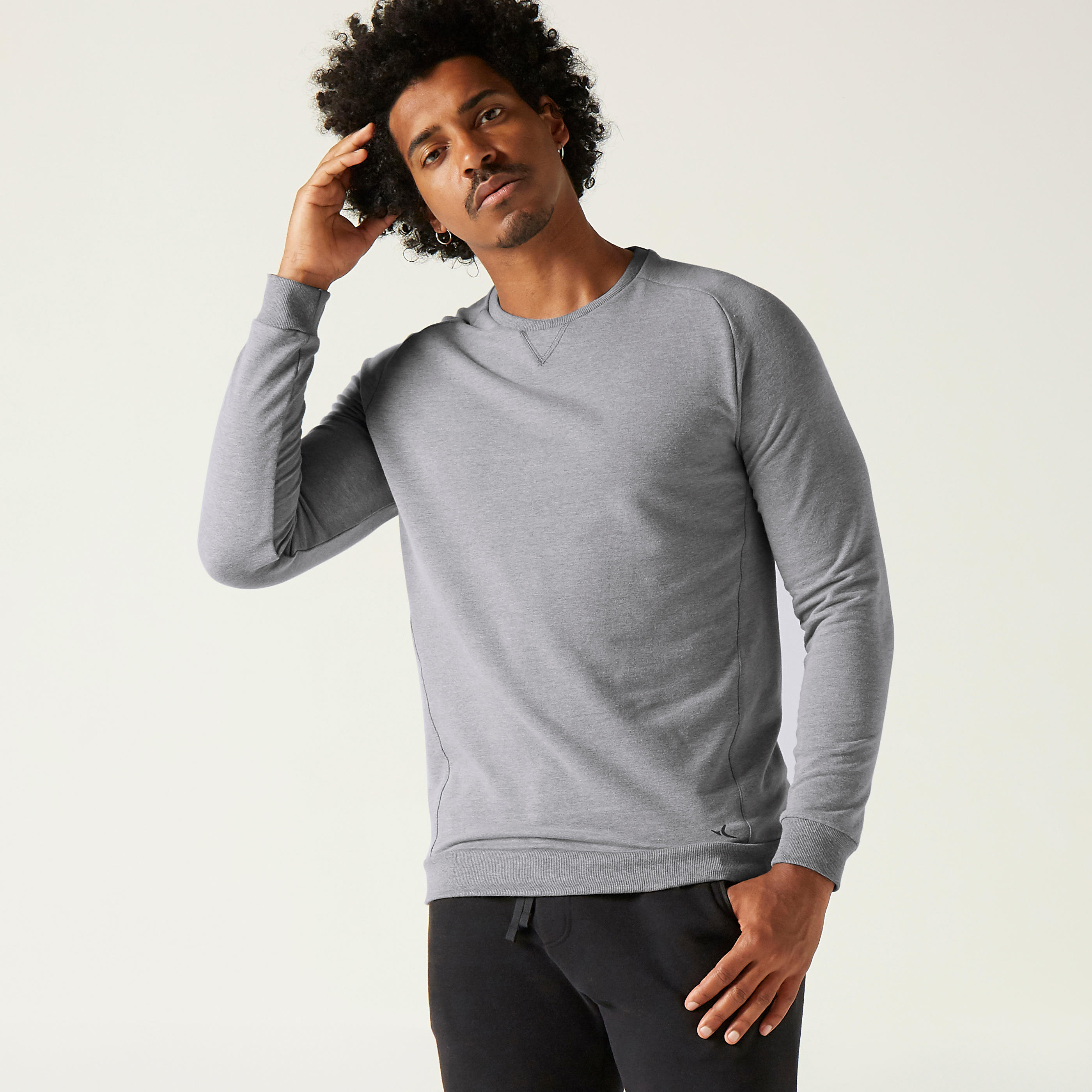 Domyos Sweatshirt Fitness Rundhalsausschnitt Herren hellgrau meliert
