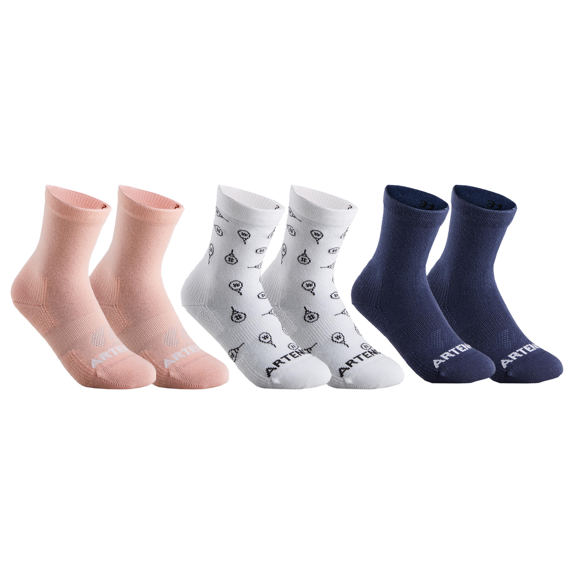 Artengo Tennissocken RS 160 High 6er-Pack Kinder rosa/marineblau/weiß