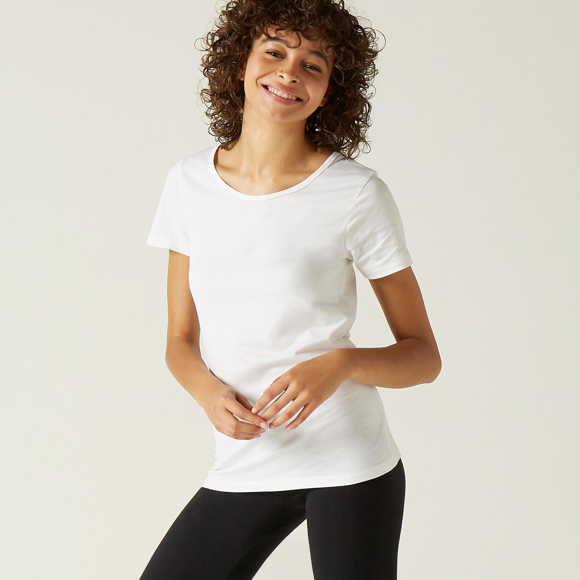 Domyos T-Shirt Fitness 100 Regular Baumwolle Rundhals Damen grau