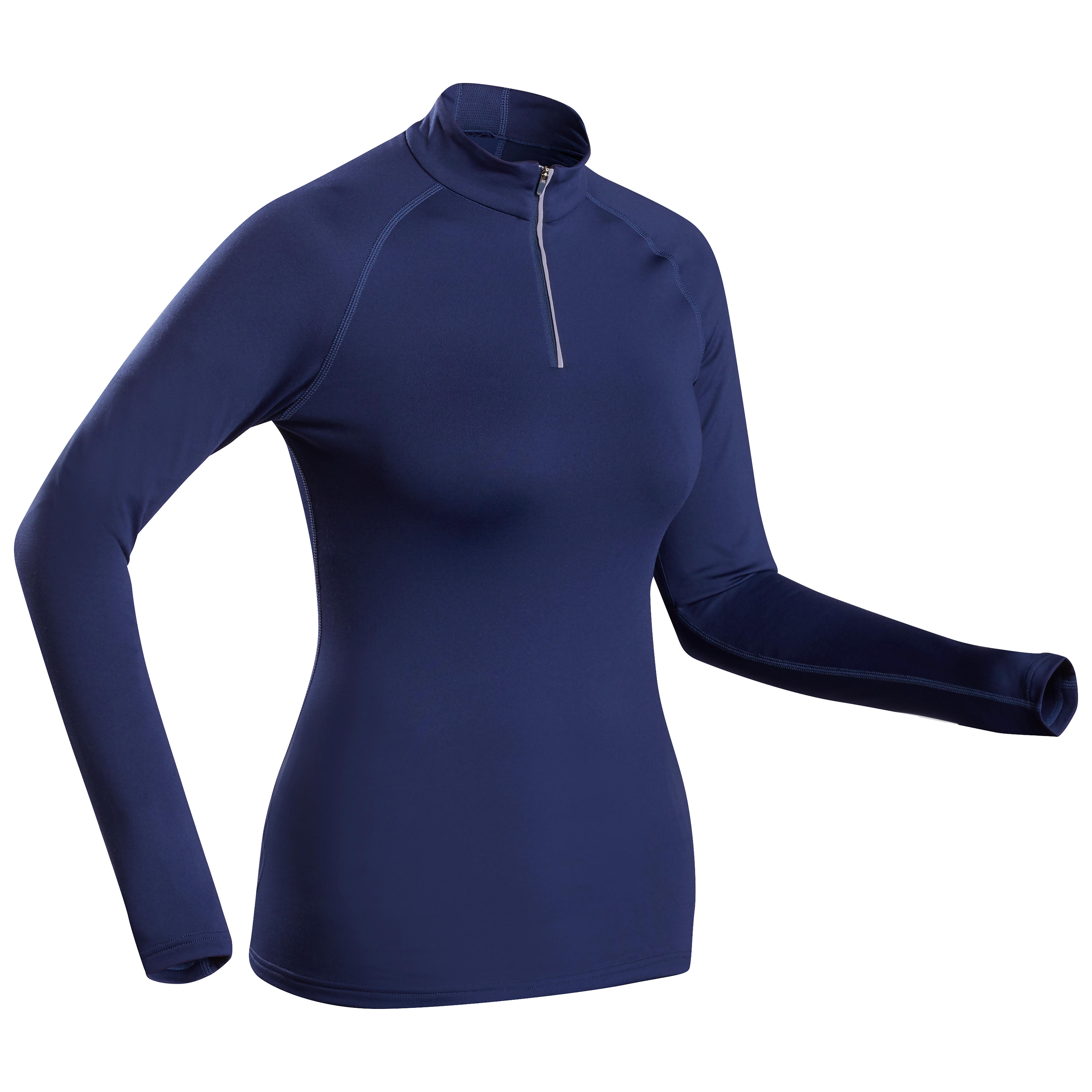 Wedze Skiunterwäsche Funktionsshirt Damen - 500 mit 1/2-Reissverschluss marineblau
