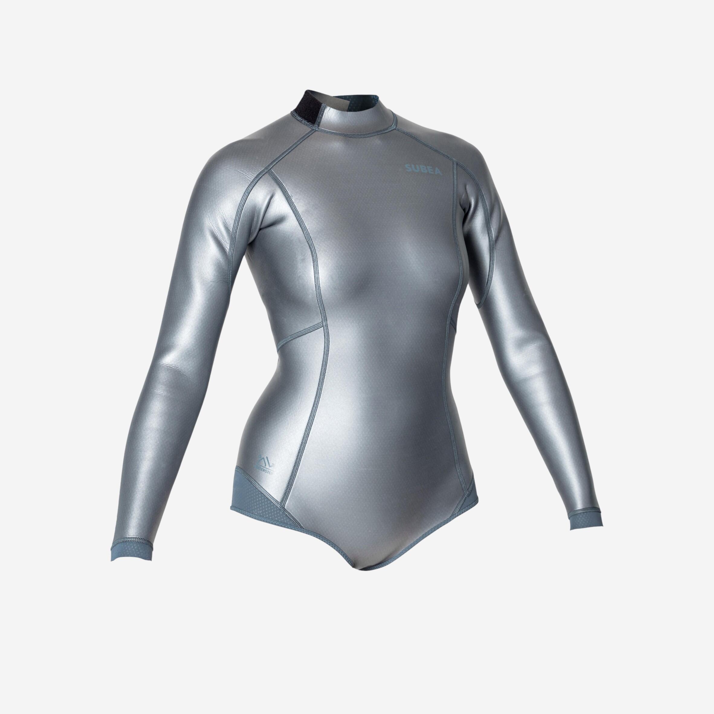 Subea Neopren Shorty Freediving Langarm Damen 500 Glide Skin grau/metallic