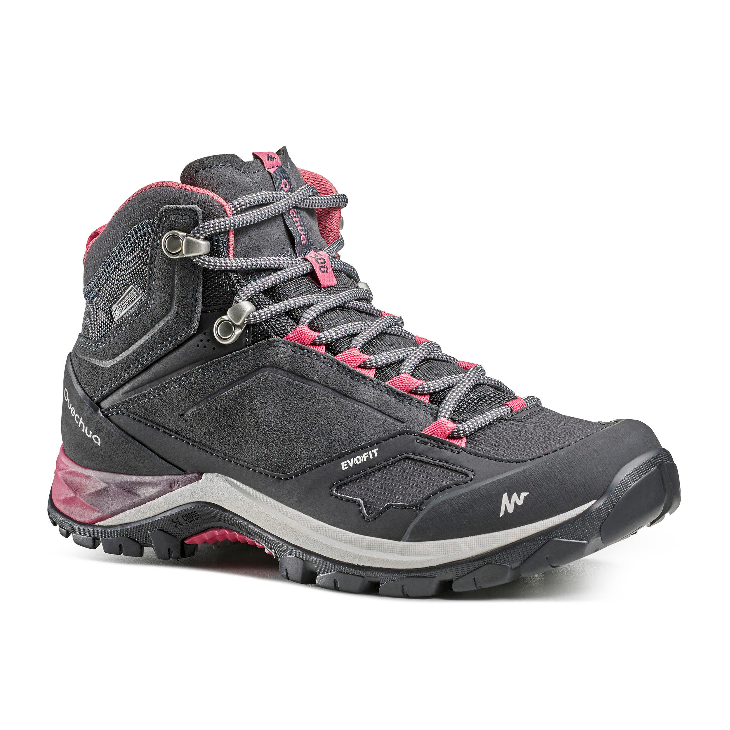 Quechua Wanderschuhe Bergwandern MH500 halbhoch wasserdicht Damen grau/rosa