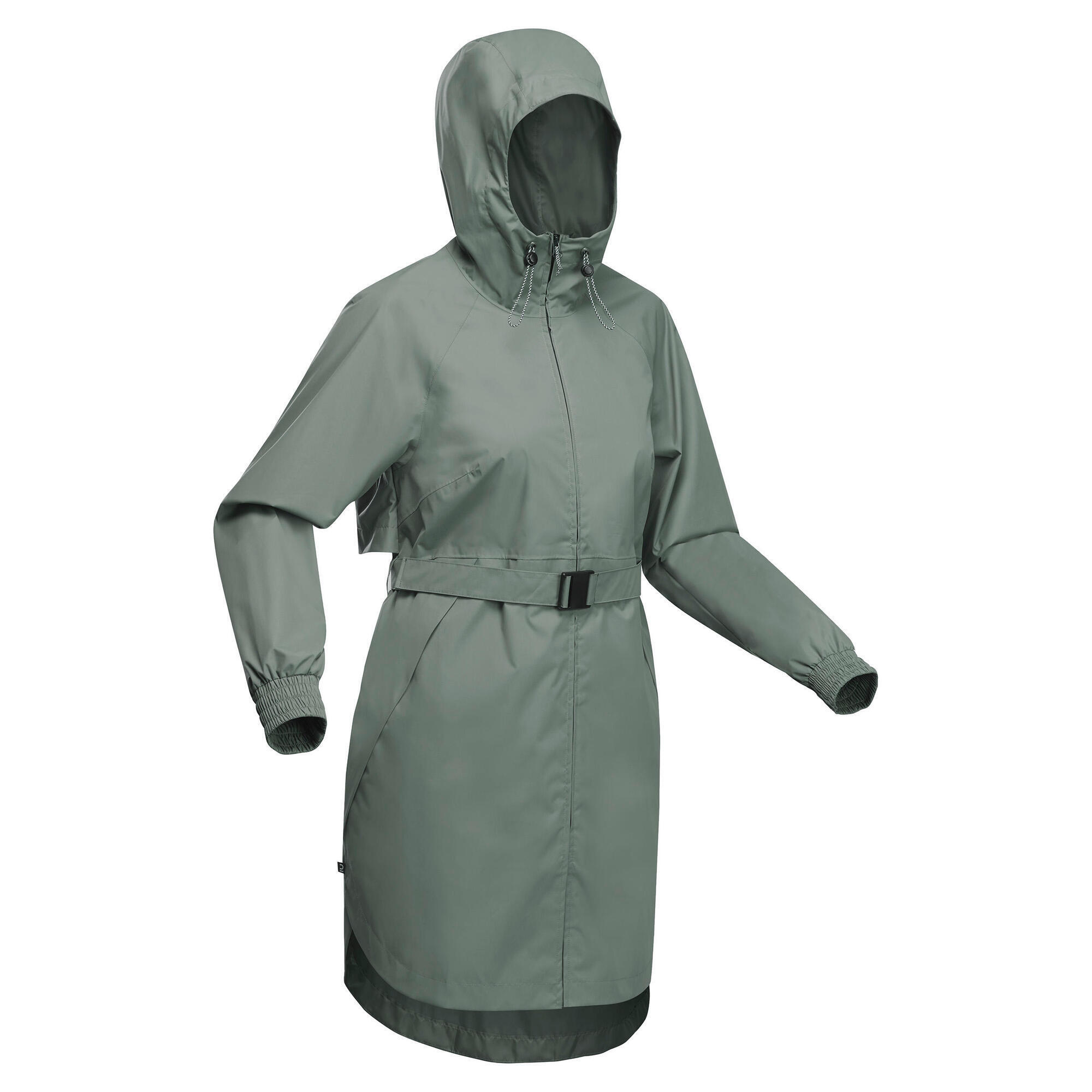 Quechua Regenjacke lang Wandern wasserdicht Raincut Damen hellorange