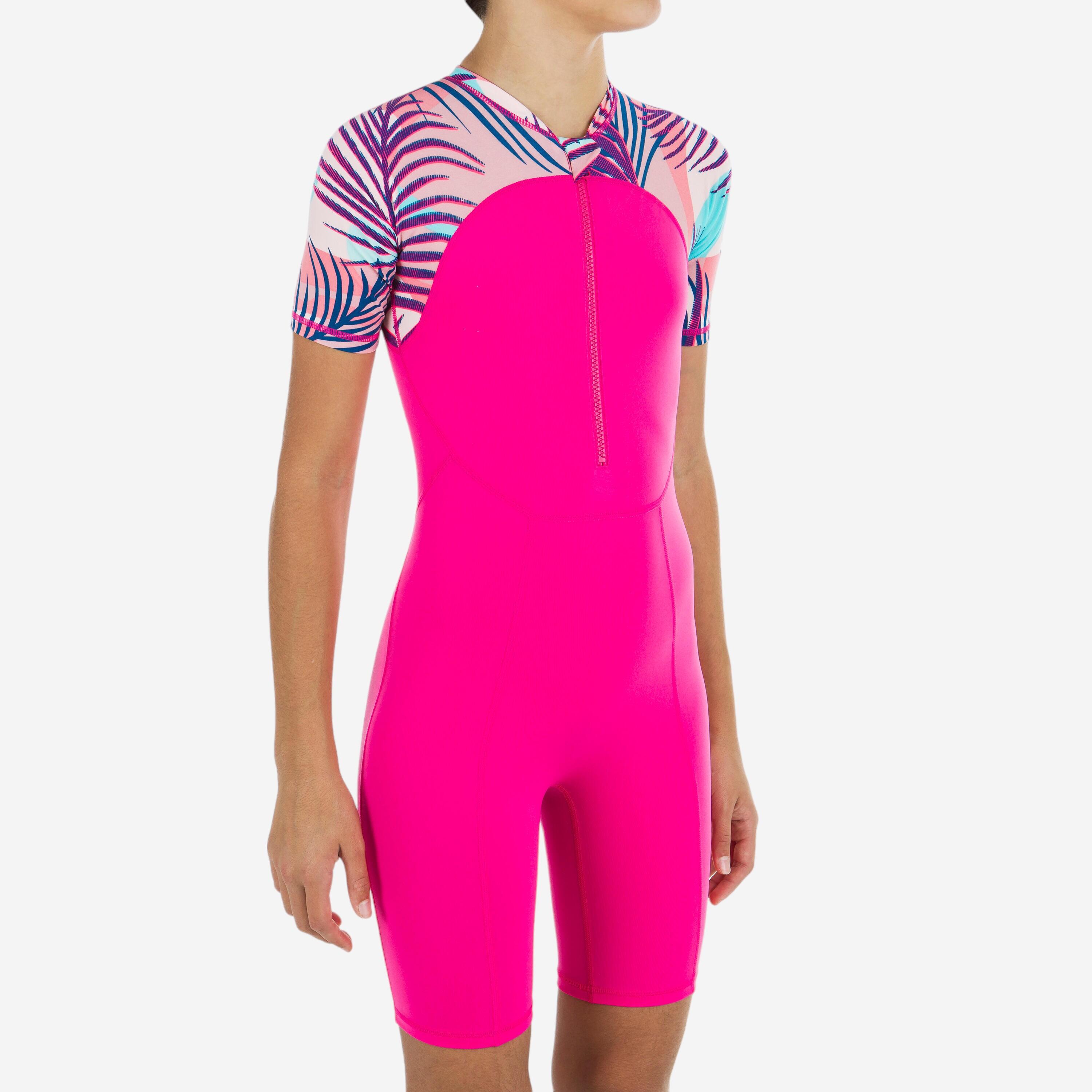 Nabaiji Schwimmanzug Shorty kurzer Brustreißverschluss Kinder rosa