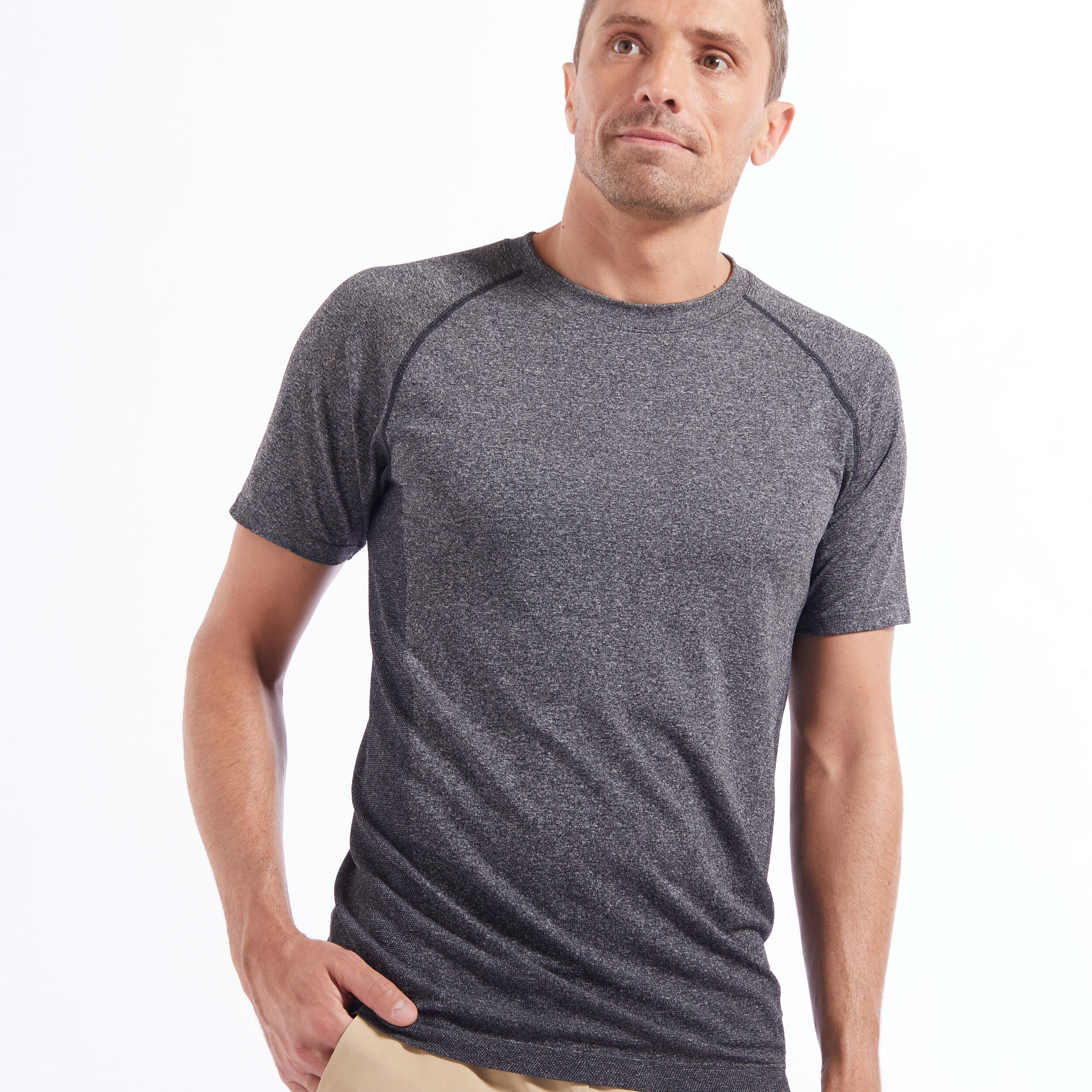 Kimjaly T-Shirt dynamisches Yoga nahtlos Herren blau/grau
