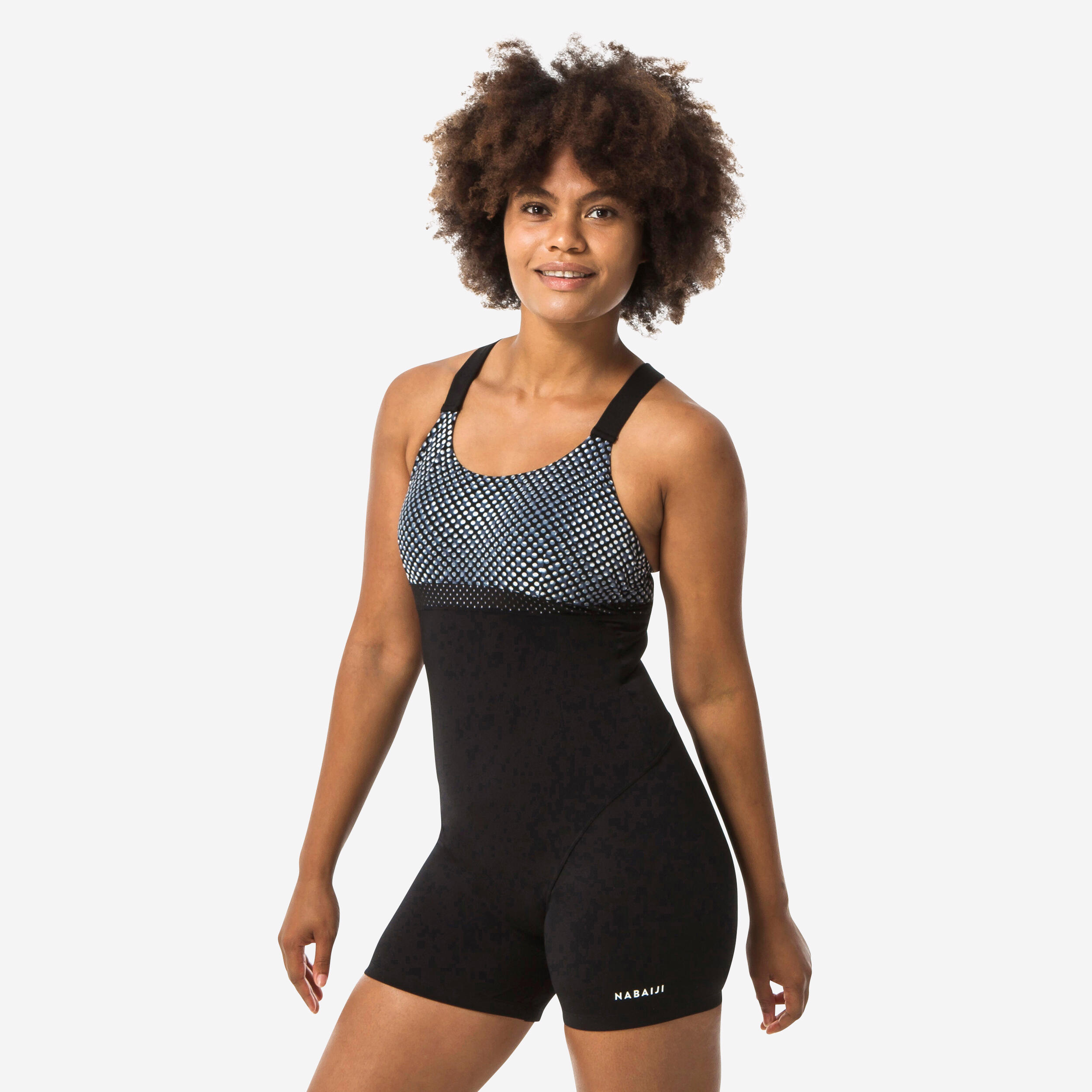 Nabaiji Badeanzug Shorty Elea Bul Aquagym Aqua-Cycling Damen schwarz/grau