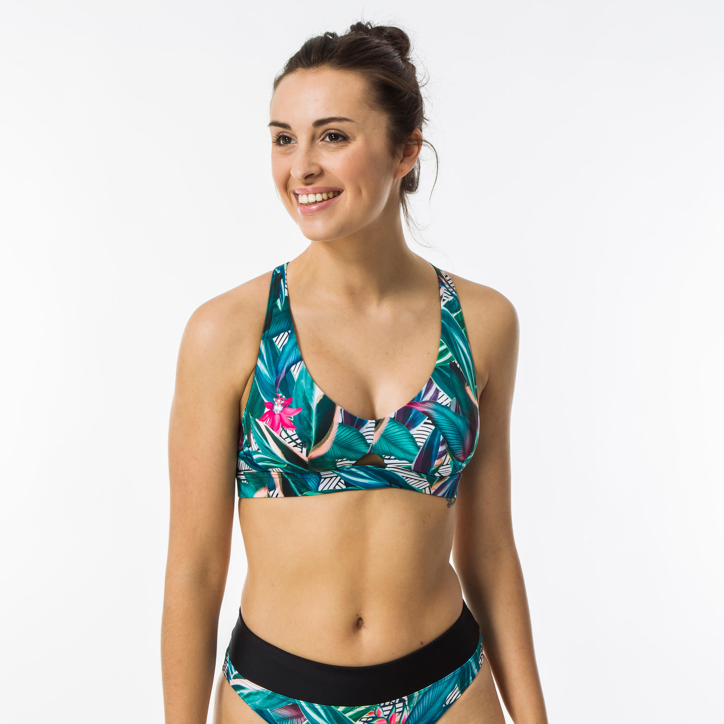 Olaian Bikini-Oberteil Damen Bustier Agatha Pagi grün/weiß