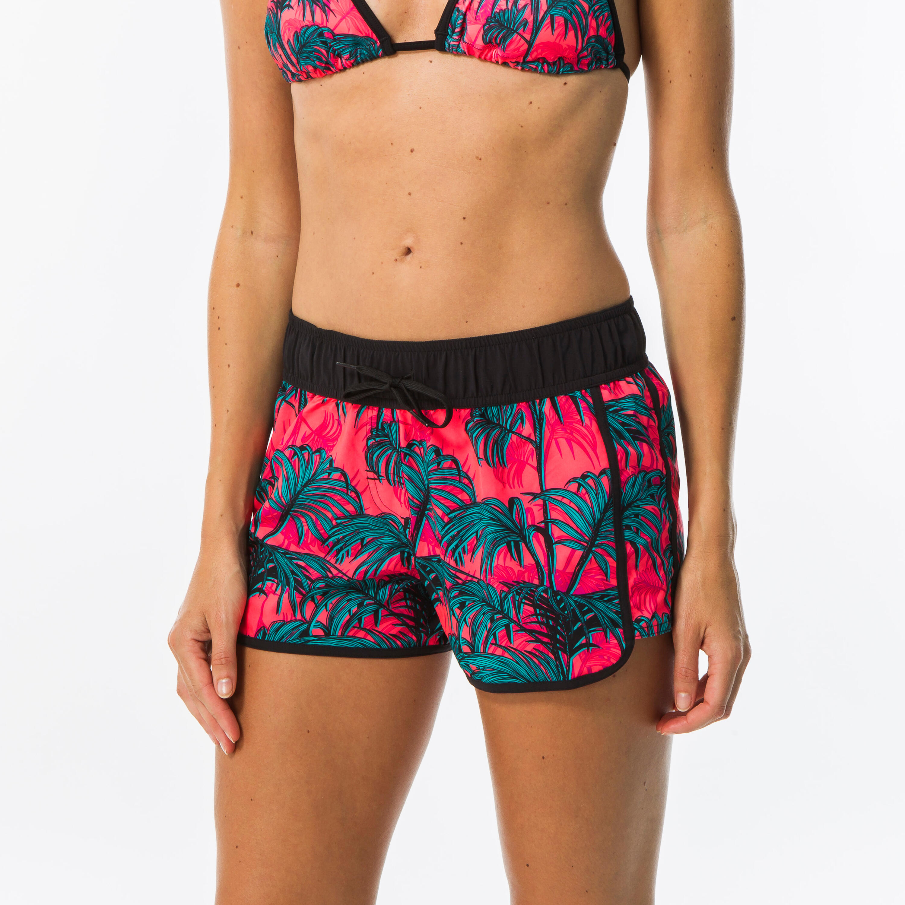 Olaian Boardshorts Surfen Tini Paradise elastischer Taillenbund und Kordelzug Damen