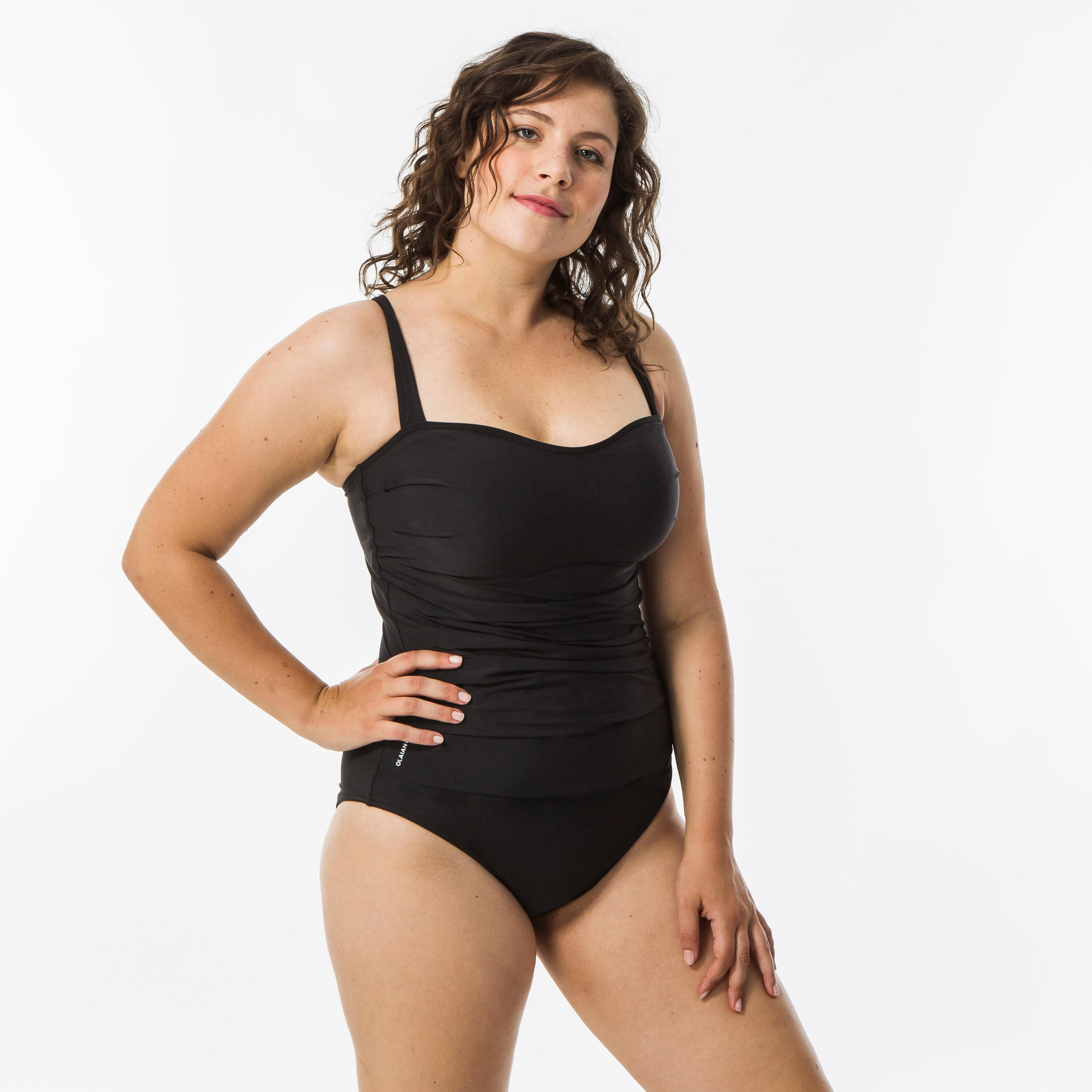 Olaian Badeanzug Surfen Damen figurformend Flacher-Bauch-Effekt Dora schwarz