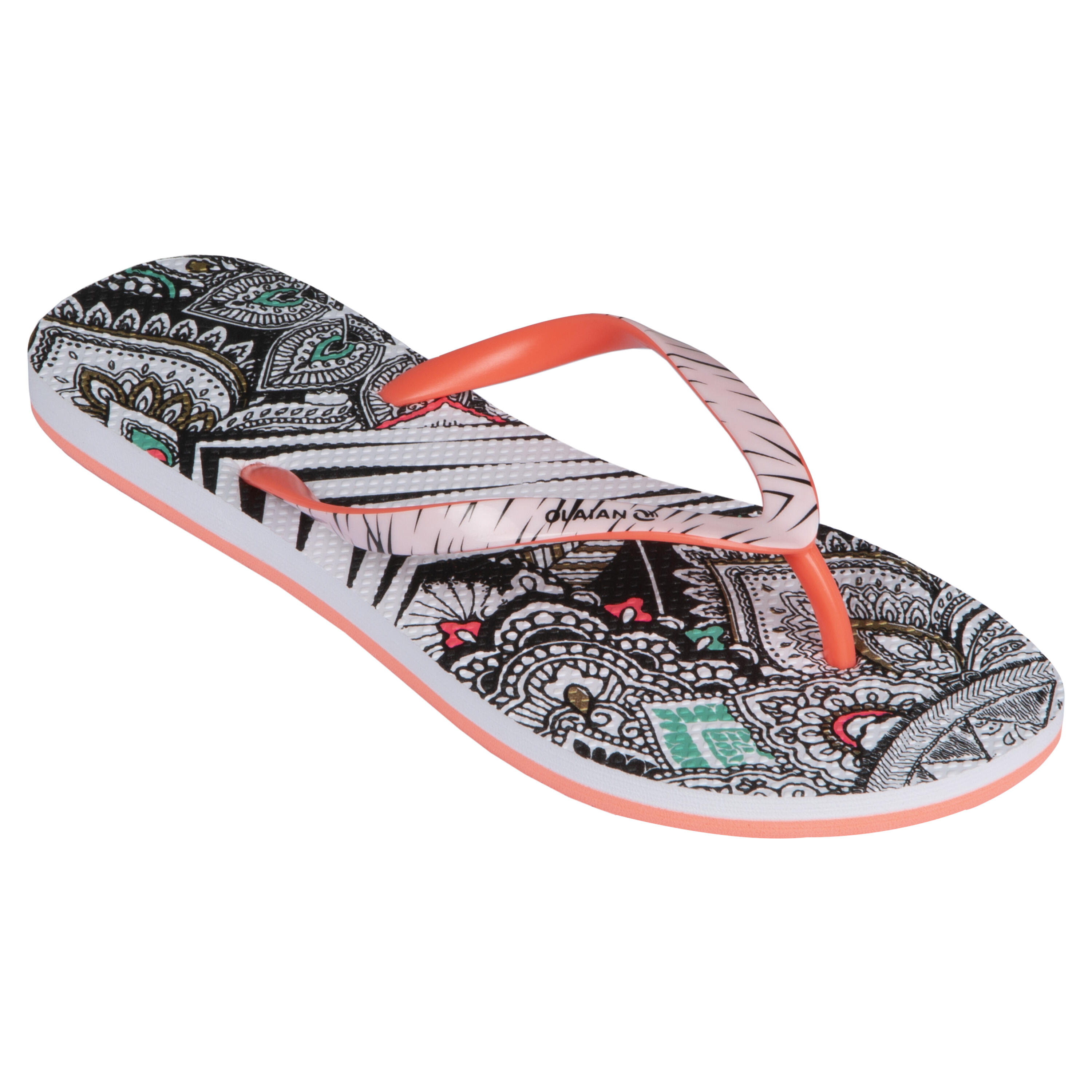 Olaian Zehensandalen Damen 190 Manda weiß/schwarz/orange