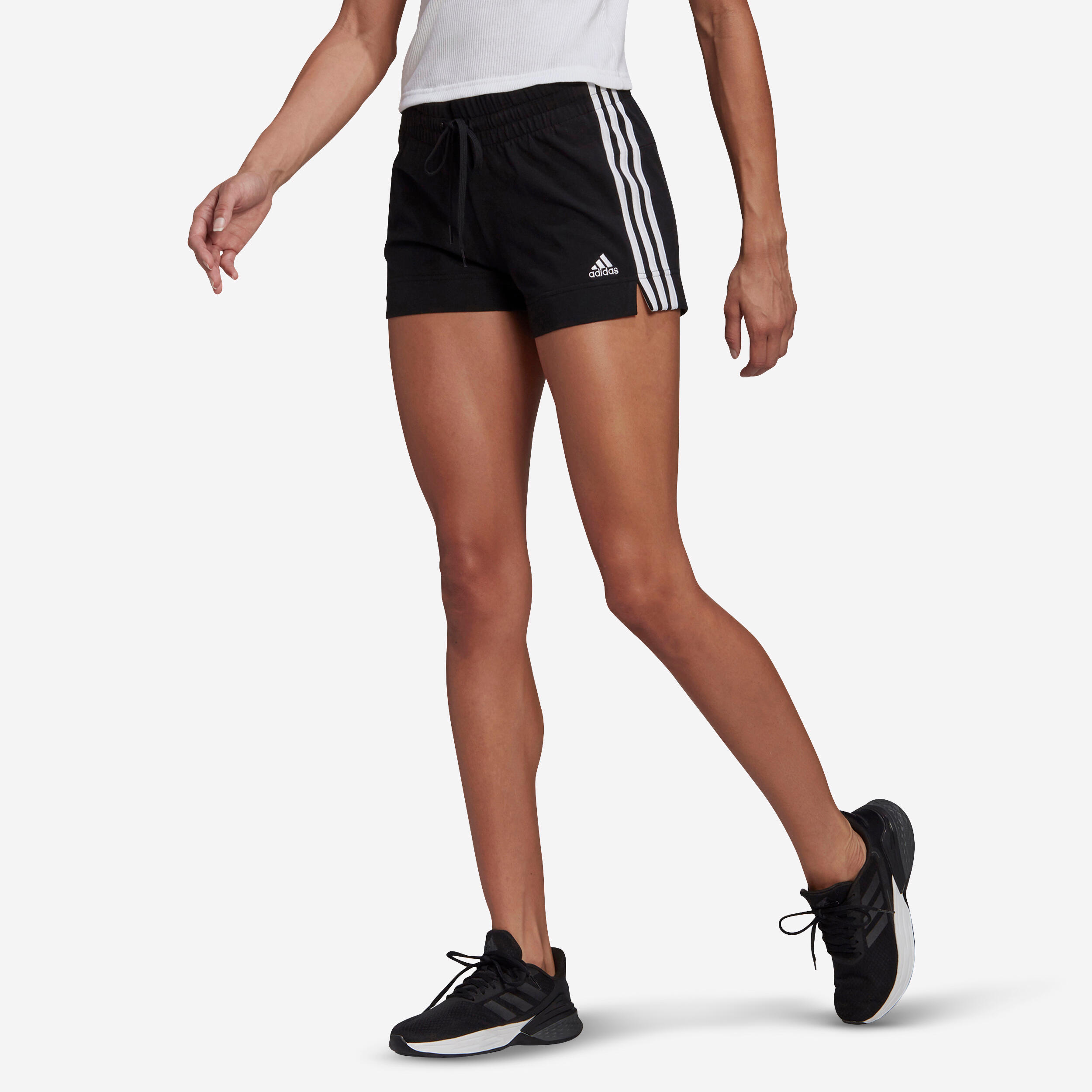 Adidas Shorts Fitness 3 Streifen Slim Baumwolle ohne Tasche Damen schwarz