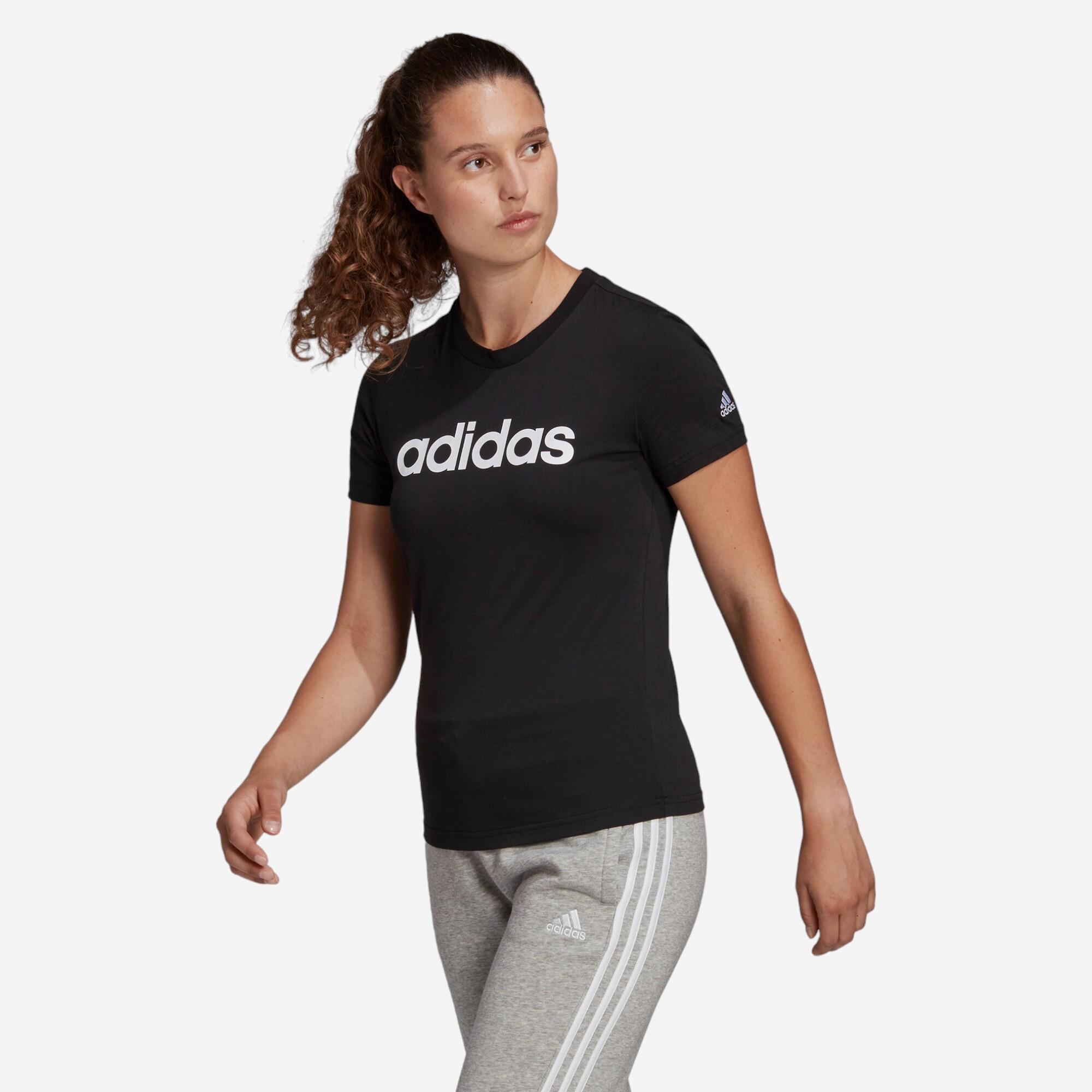Adidas T-Shirt Fitness Adidas Linear 100 % Baumwolle Rundhals Damen schwarz